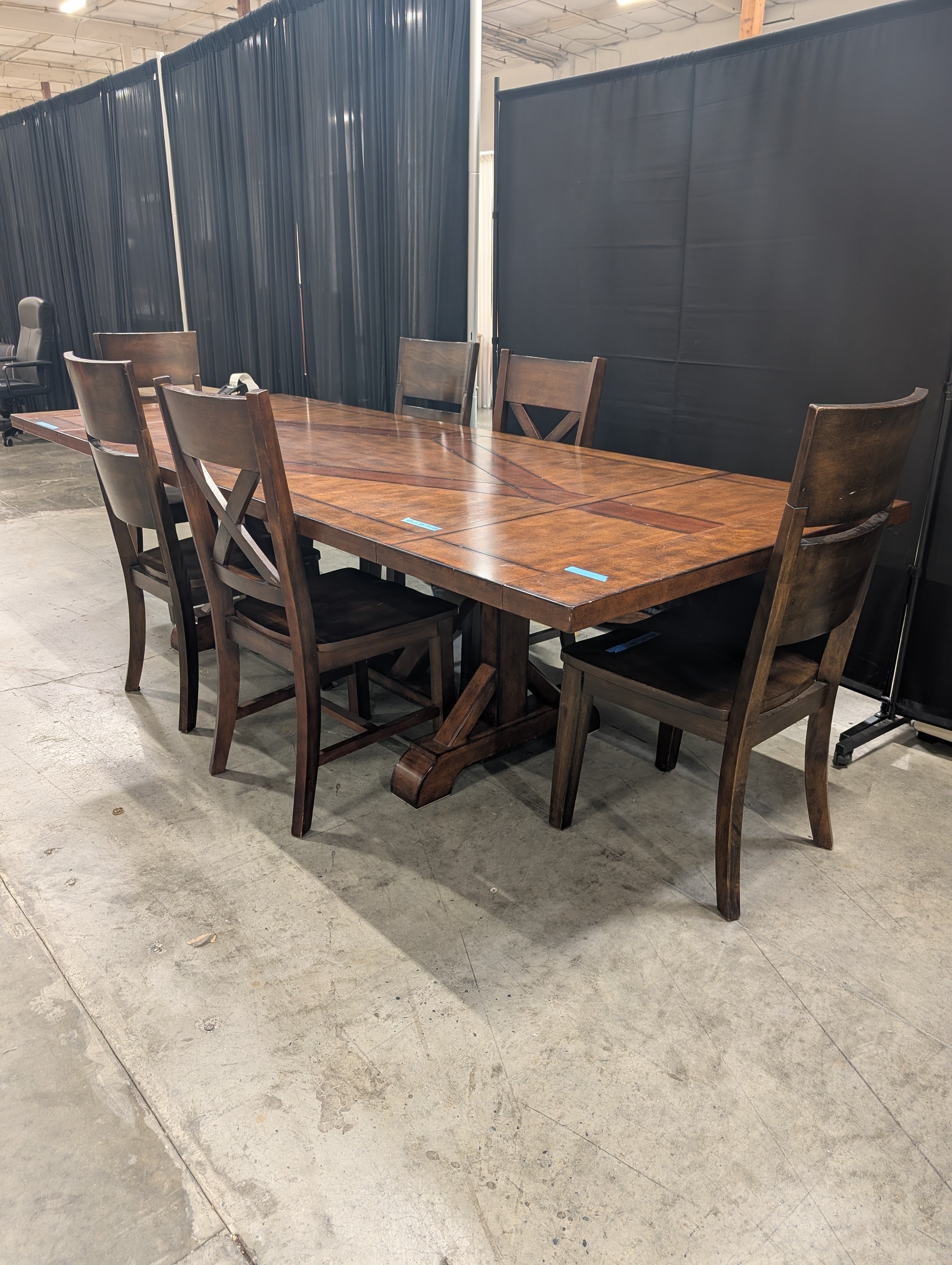 Rectangular Brown Wood Dining Table with Inlay Top