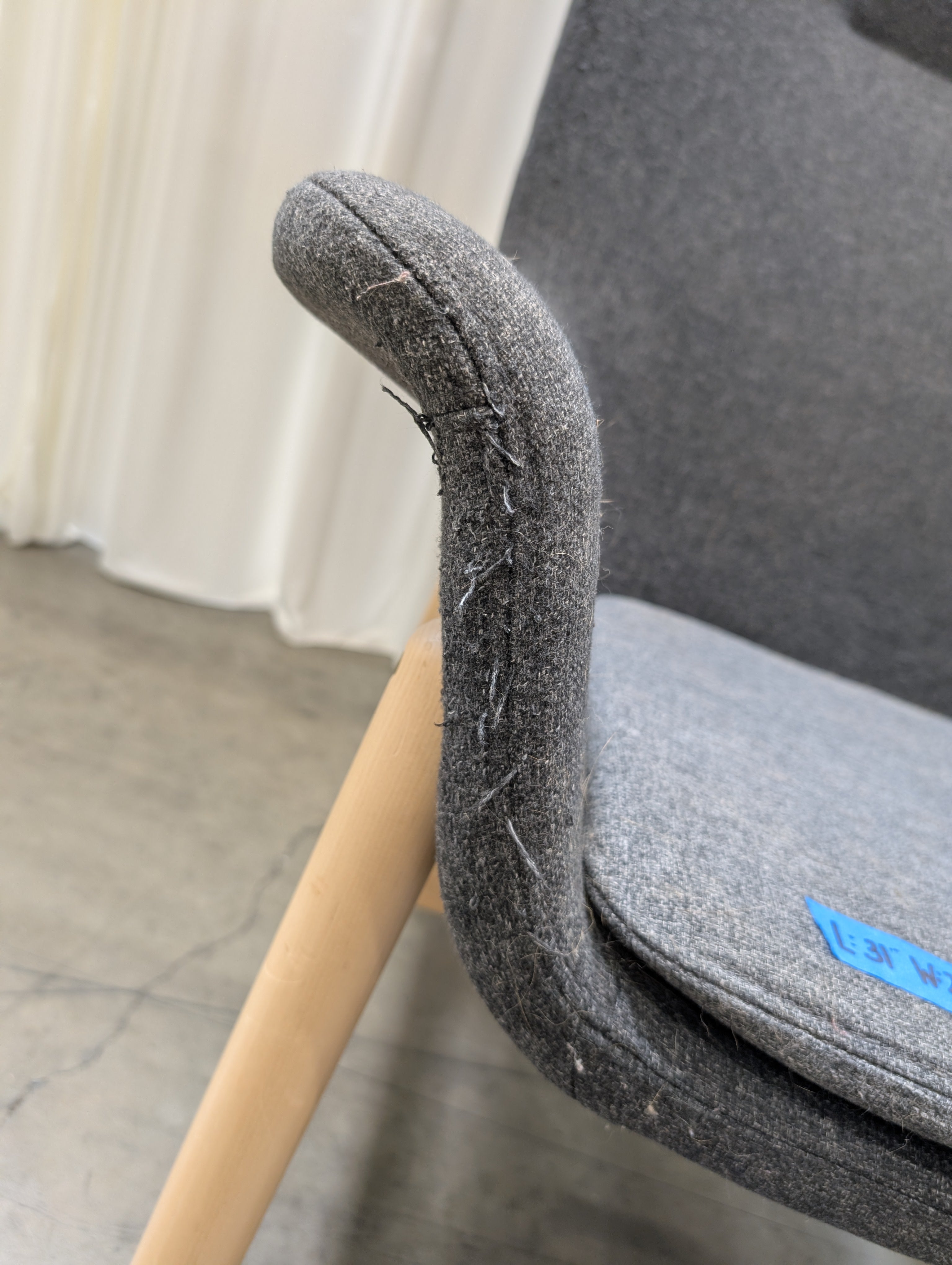 High-Back Charcoal Fabric Accent Chair with Wood Legs