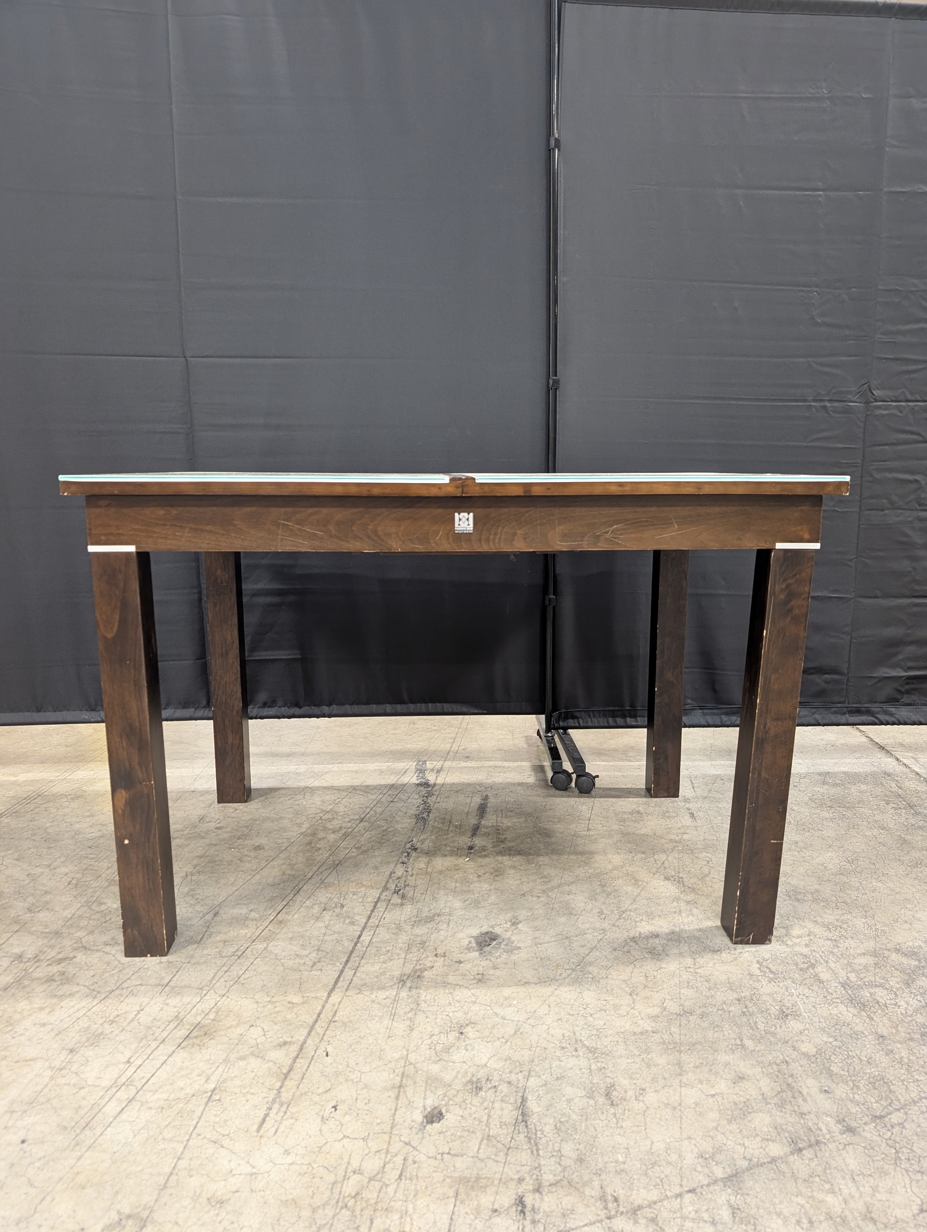 Contemporary Wood and Frosted Glass Dining Table with Built in Leaf