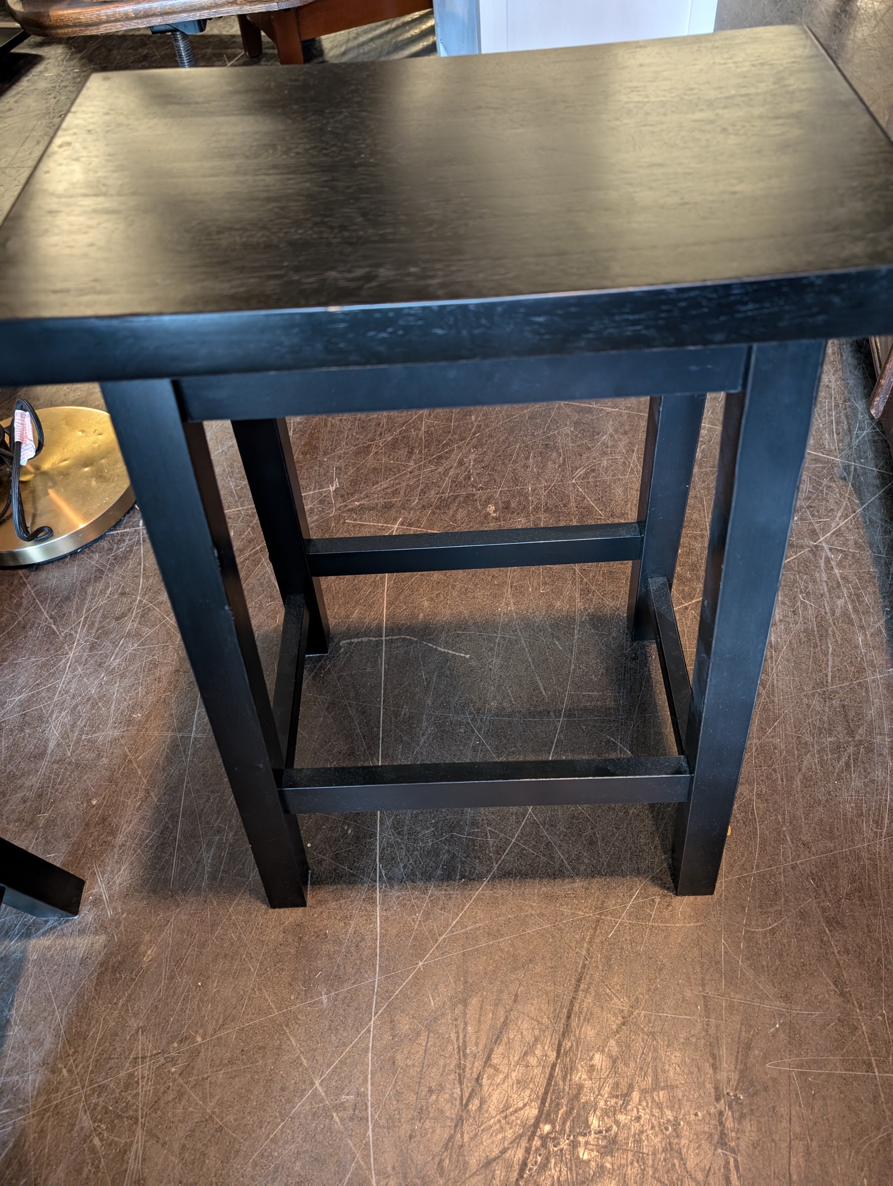 Pair of Black Wood Square Top Bar Stools
