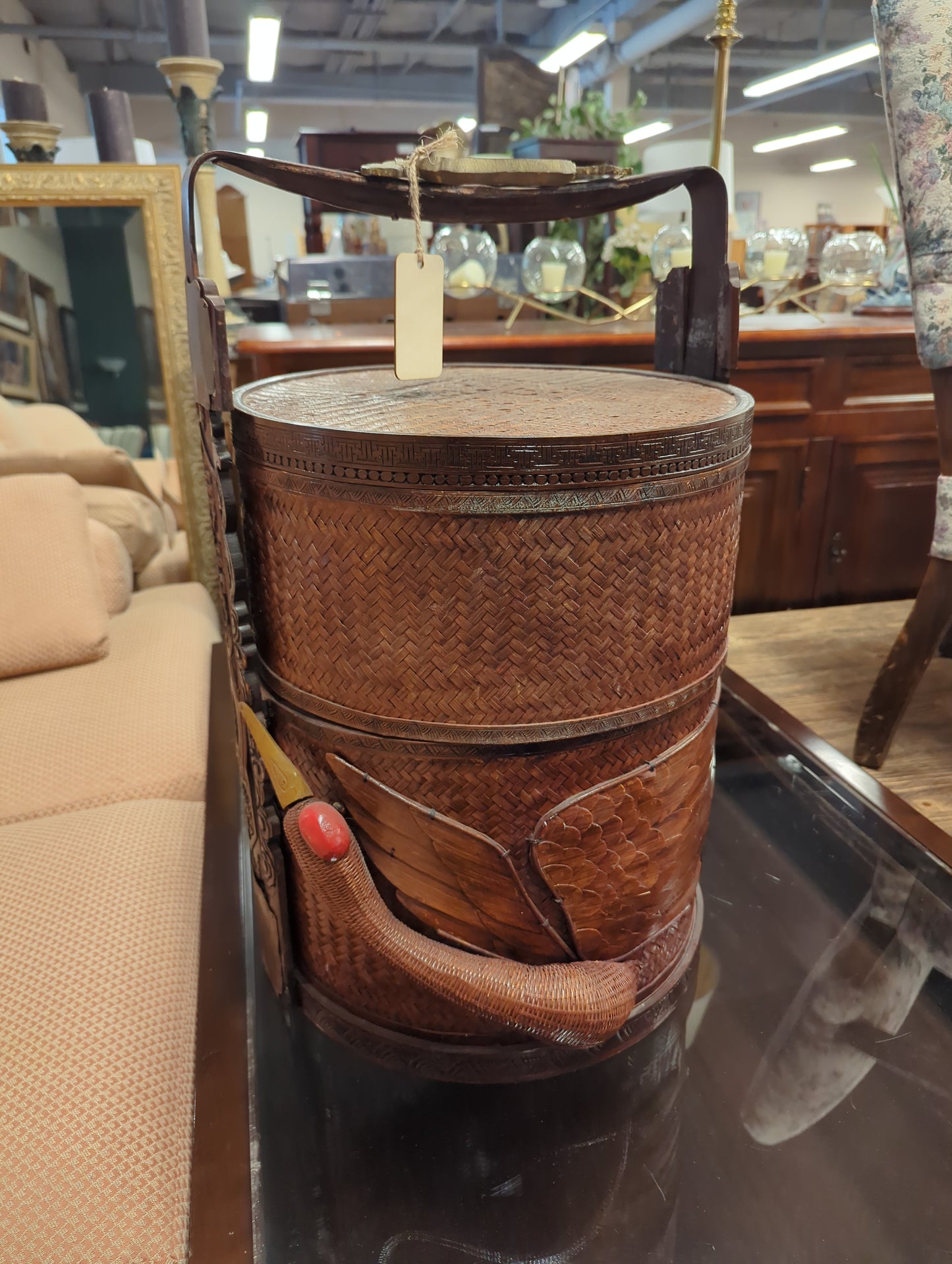 Wicker Décor Basket with Large Bird Detail