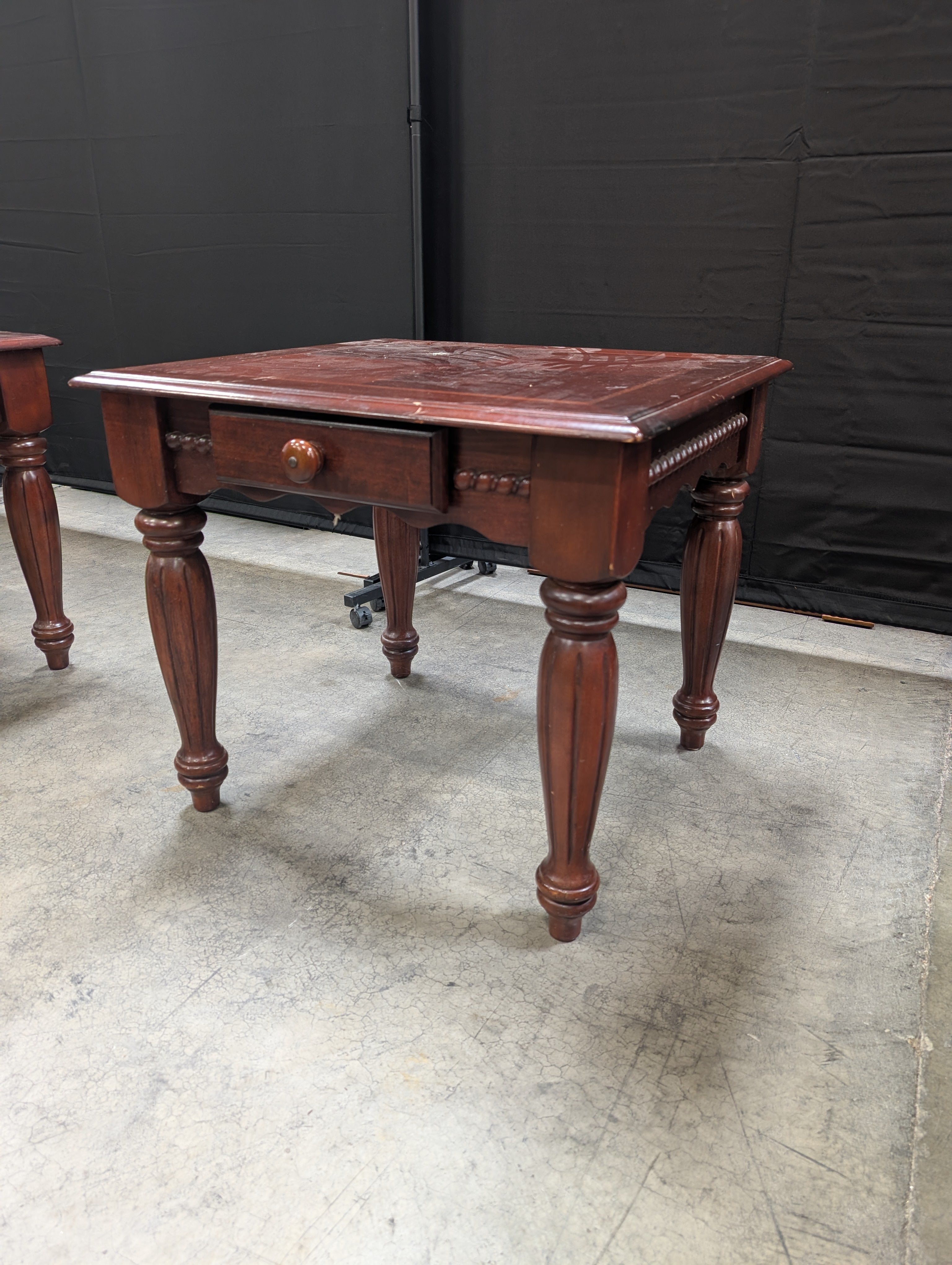 Traditional Dark Stained Wood Side Table with Drawer