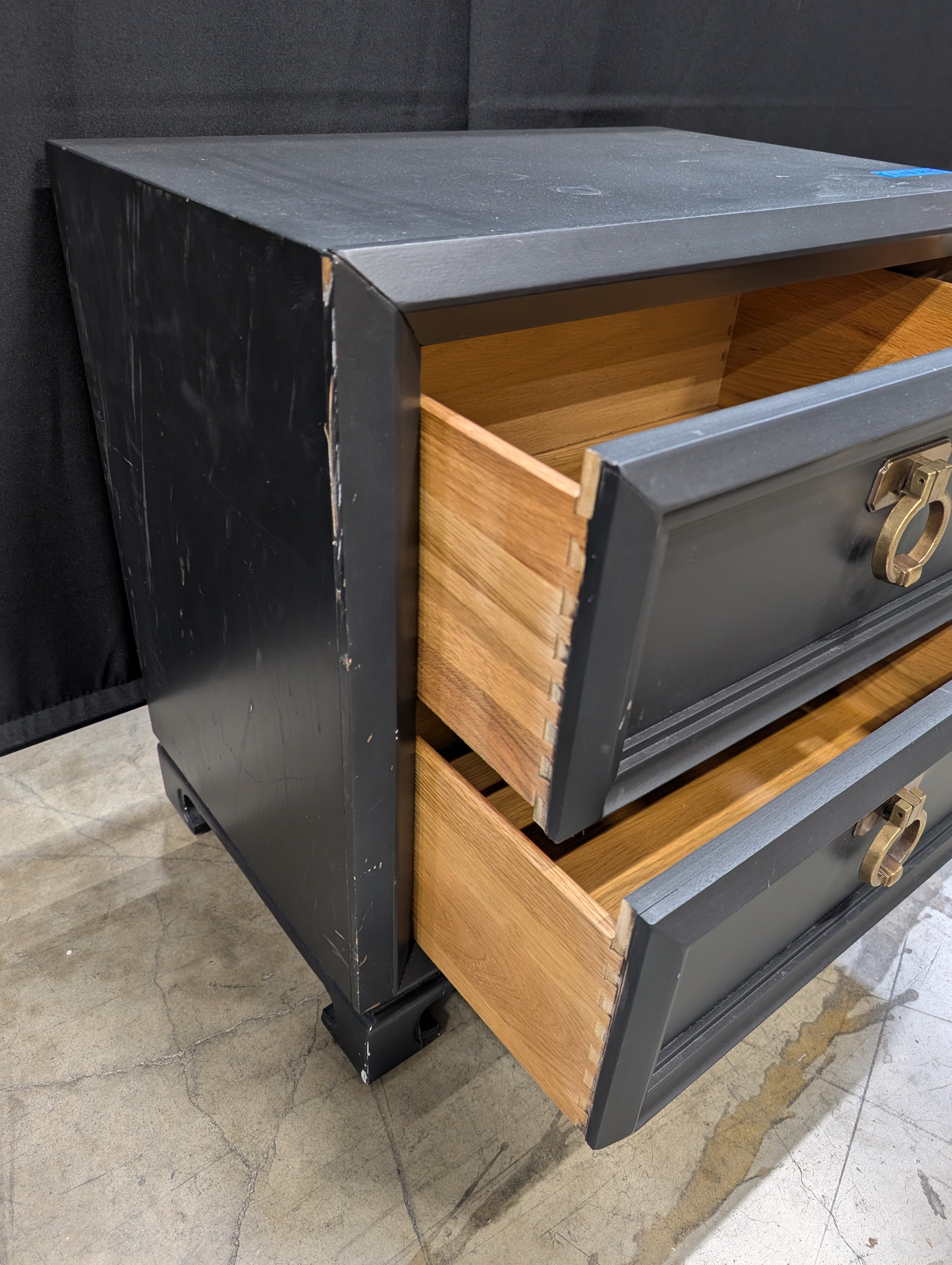 Black Two-Drawer Bedroom Thomasville Nightstand with Ring Pulls