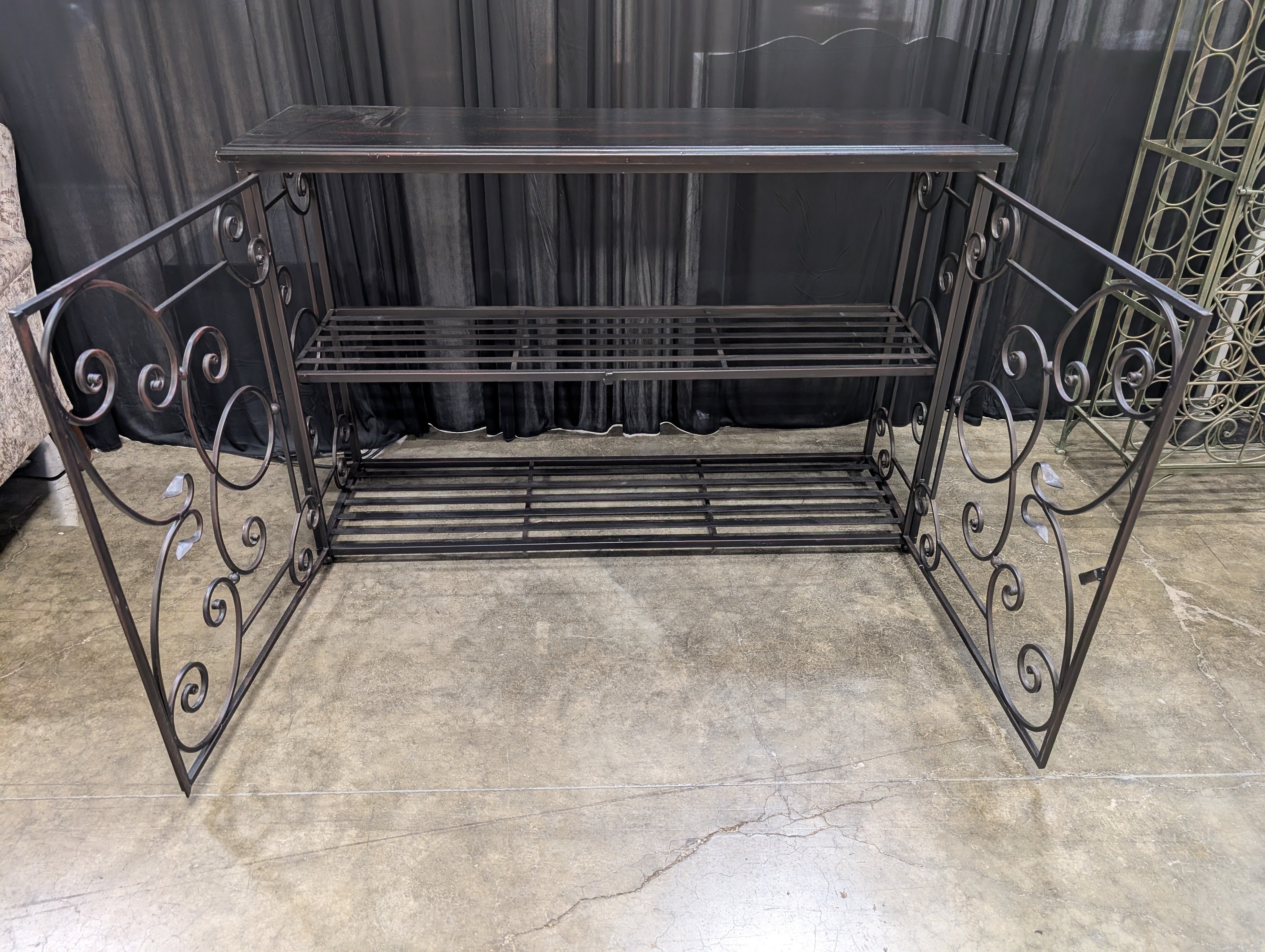 Scrollwork Metal Console Table with Wood Top