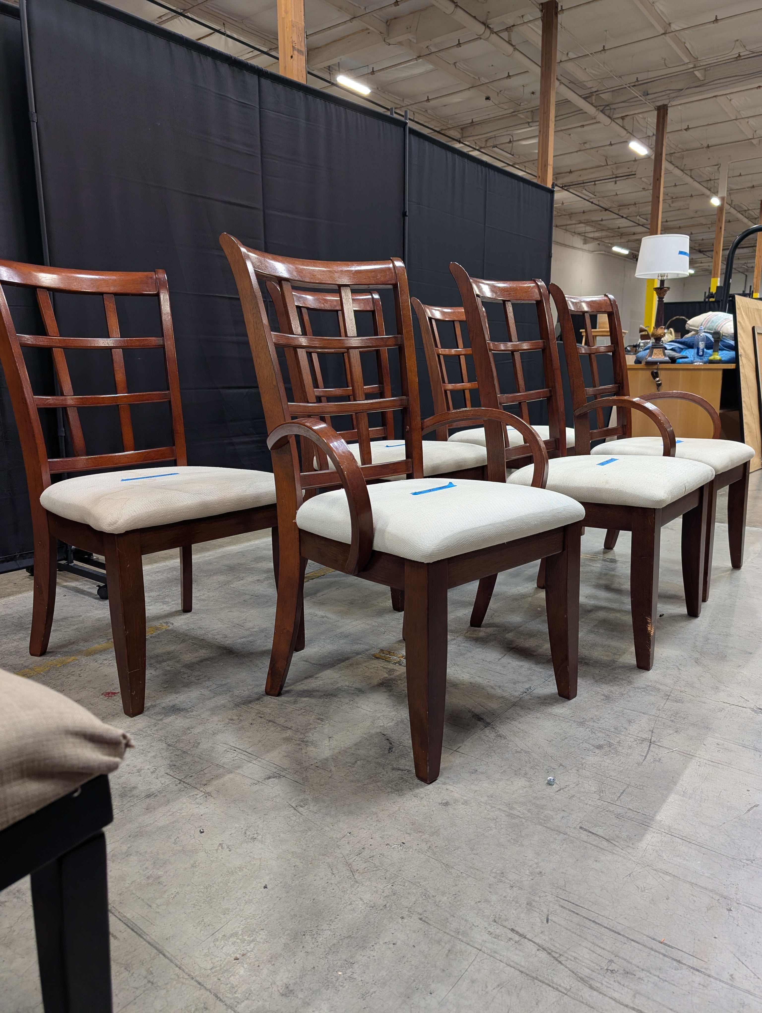 Set of Six Classic Wood Dining Armchair with Lattice Back
