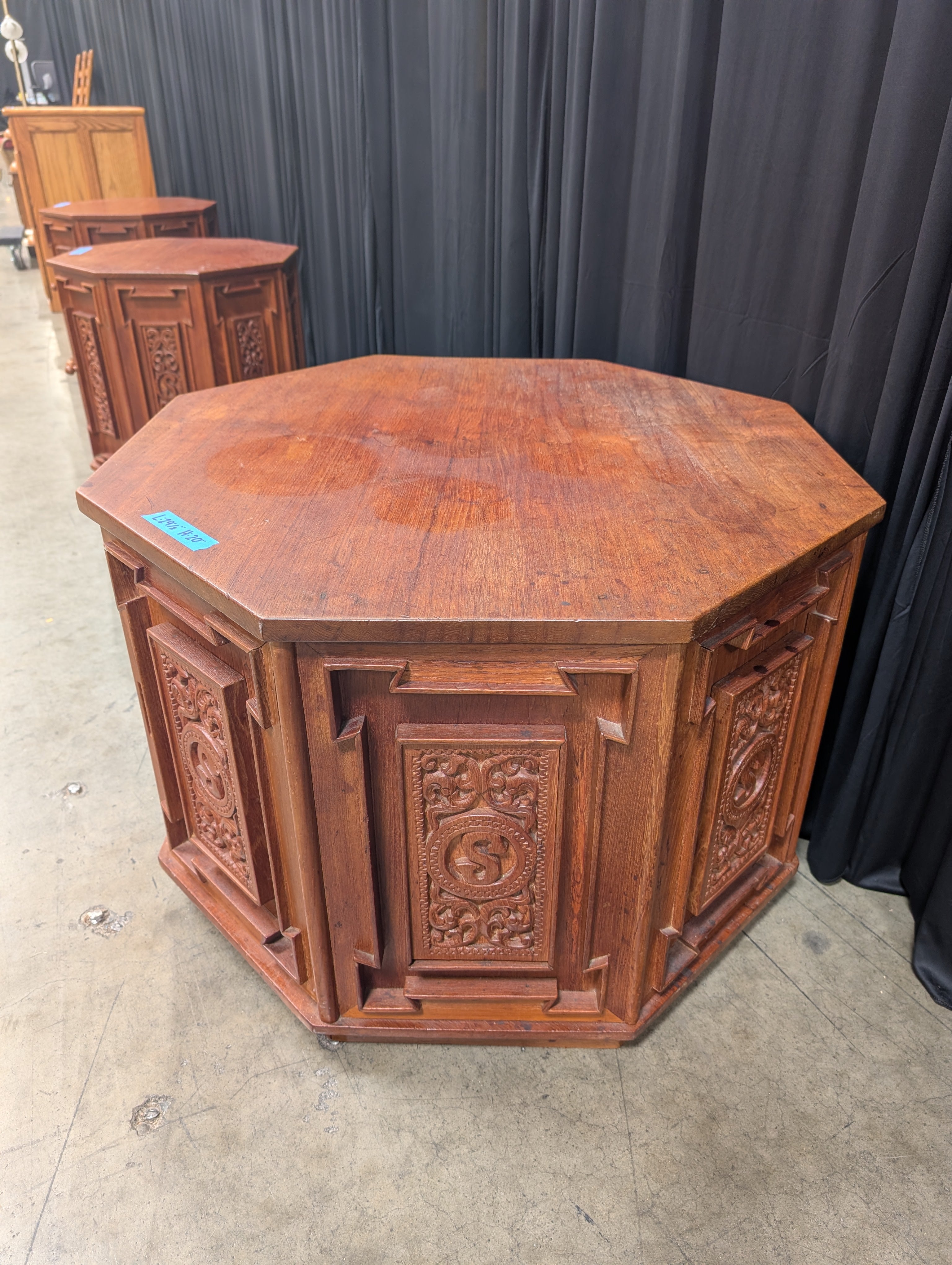 Carved Octagonal End Table in Dark Wood