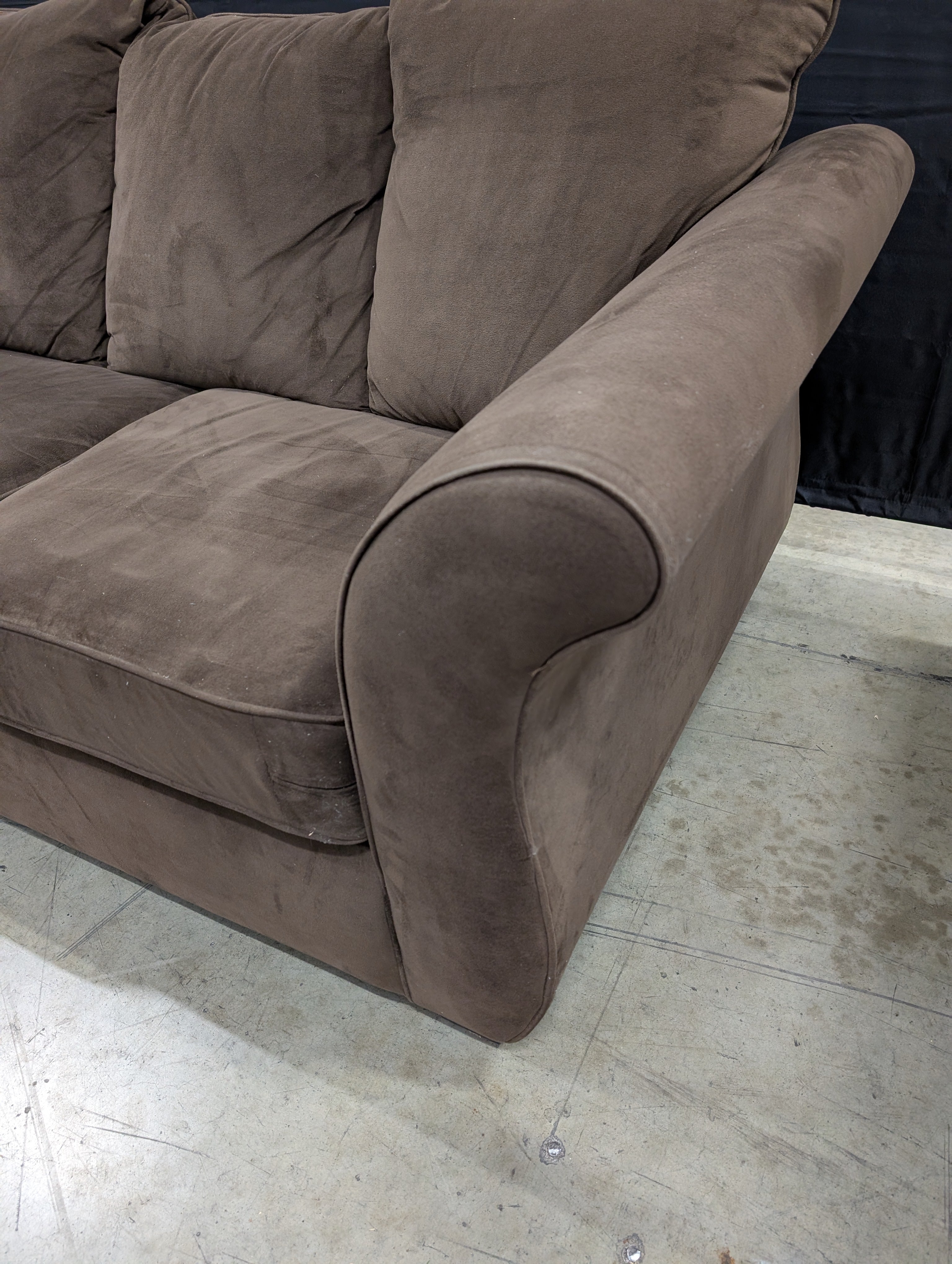 Comfortable Brown Fabric Sofa with Rolled Arms