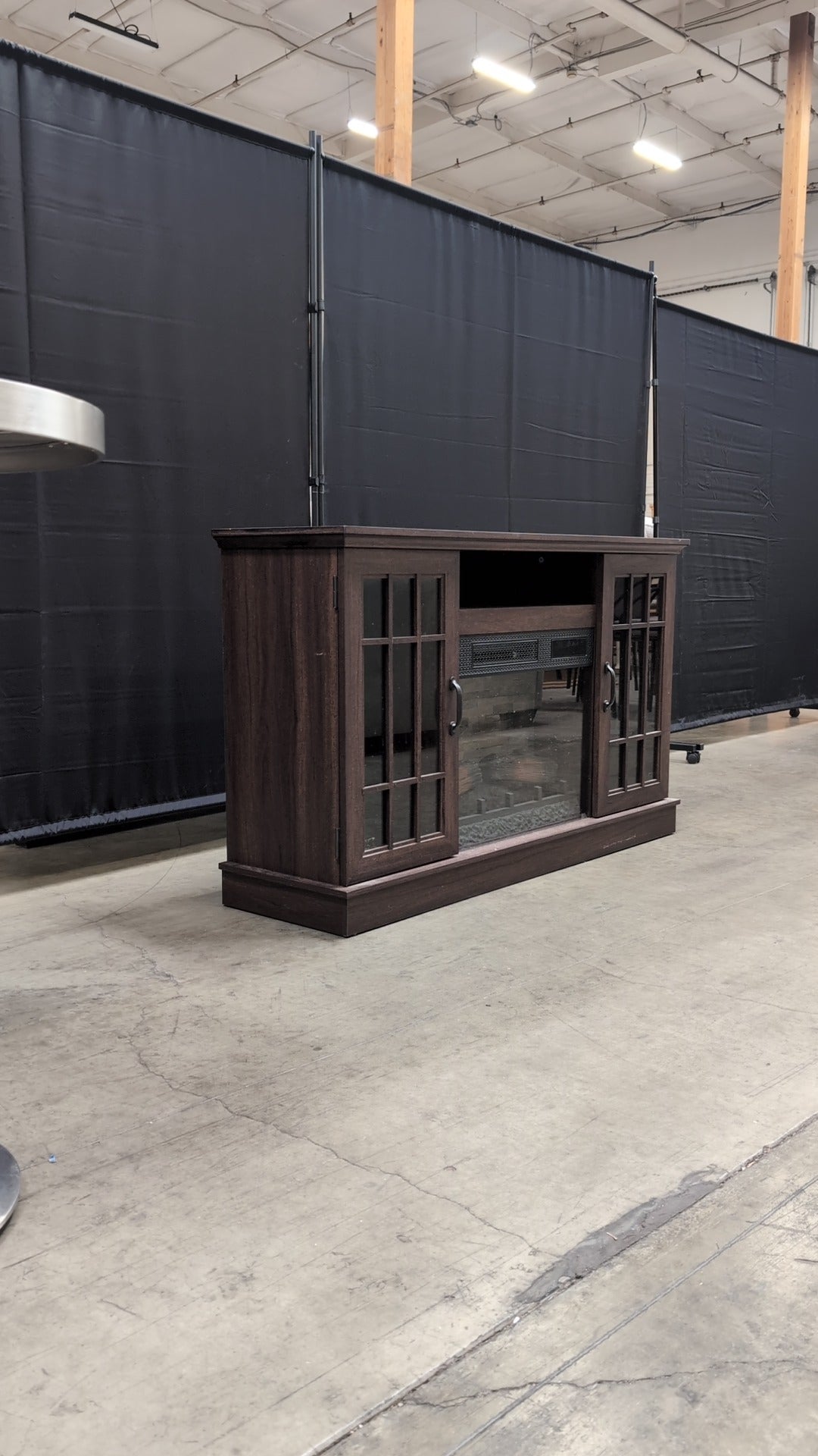 Dark Brown Wood Composite Media Console with Electric Fireplace