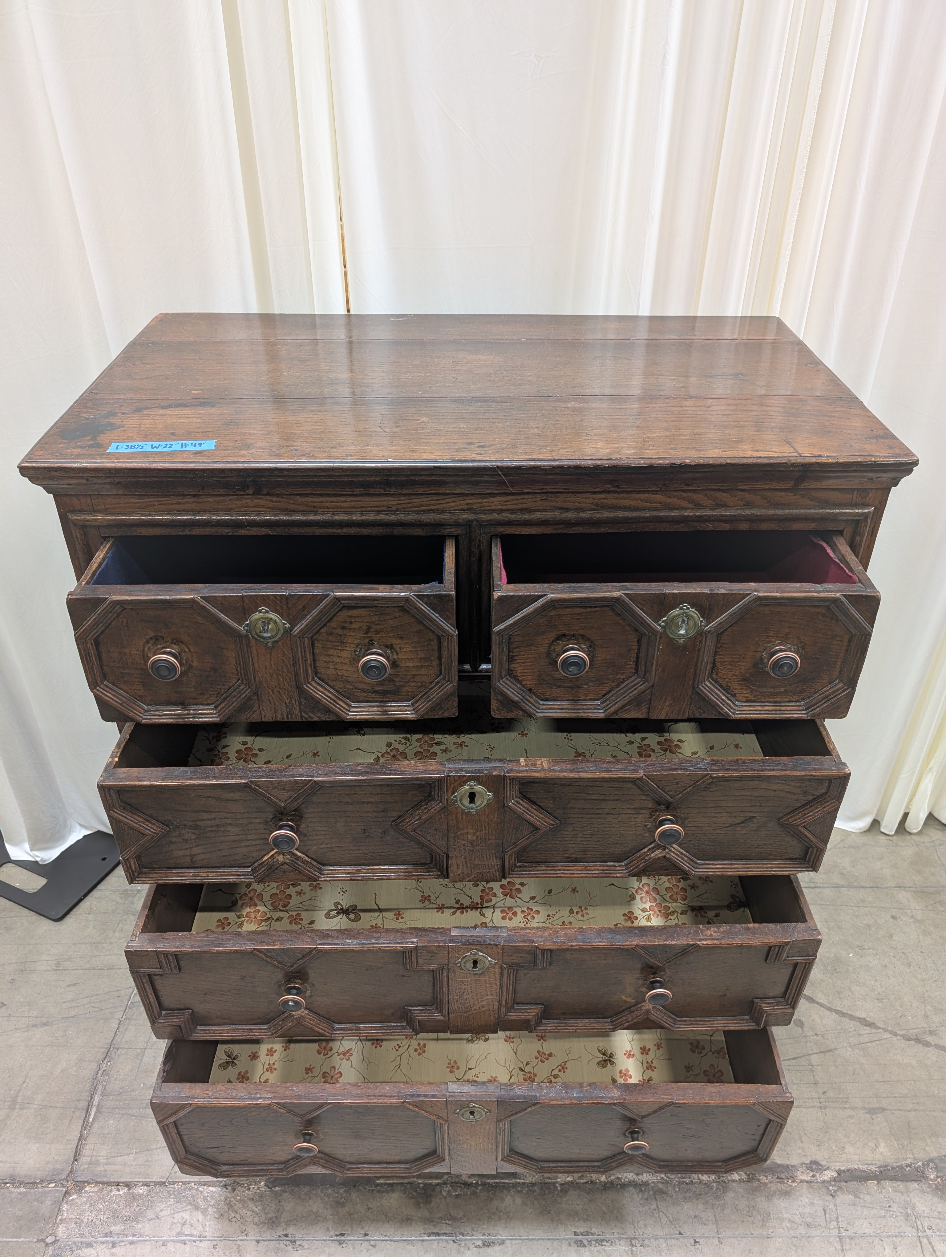 Antique Style Geometric Paneled Dresser in Dark Wood