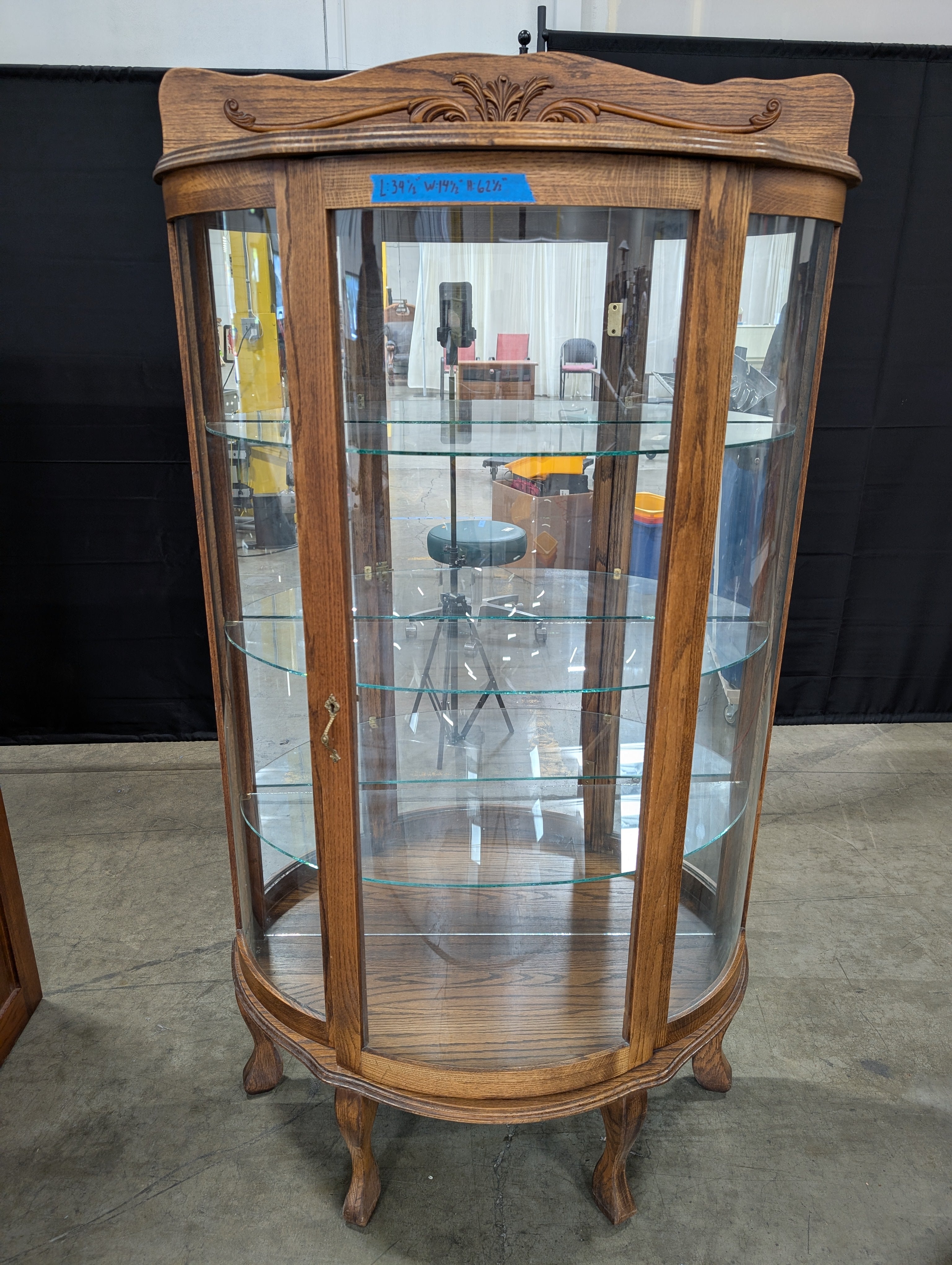Vintage Oak Bowfront China Cabinet with Glass Shelves