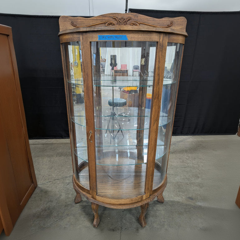 Vintage Oak Bowfront China Cabinet with Glass Shelves