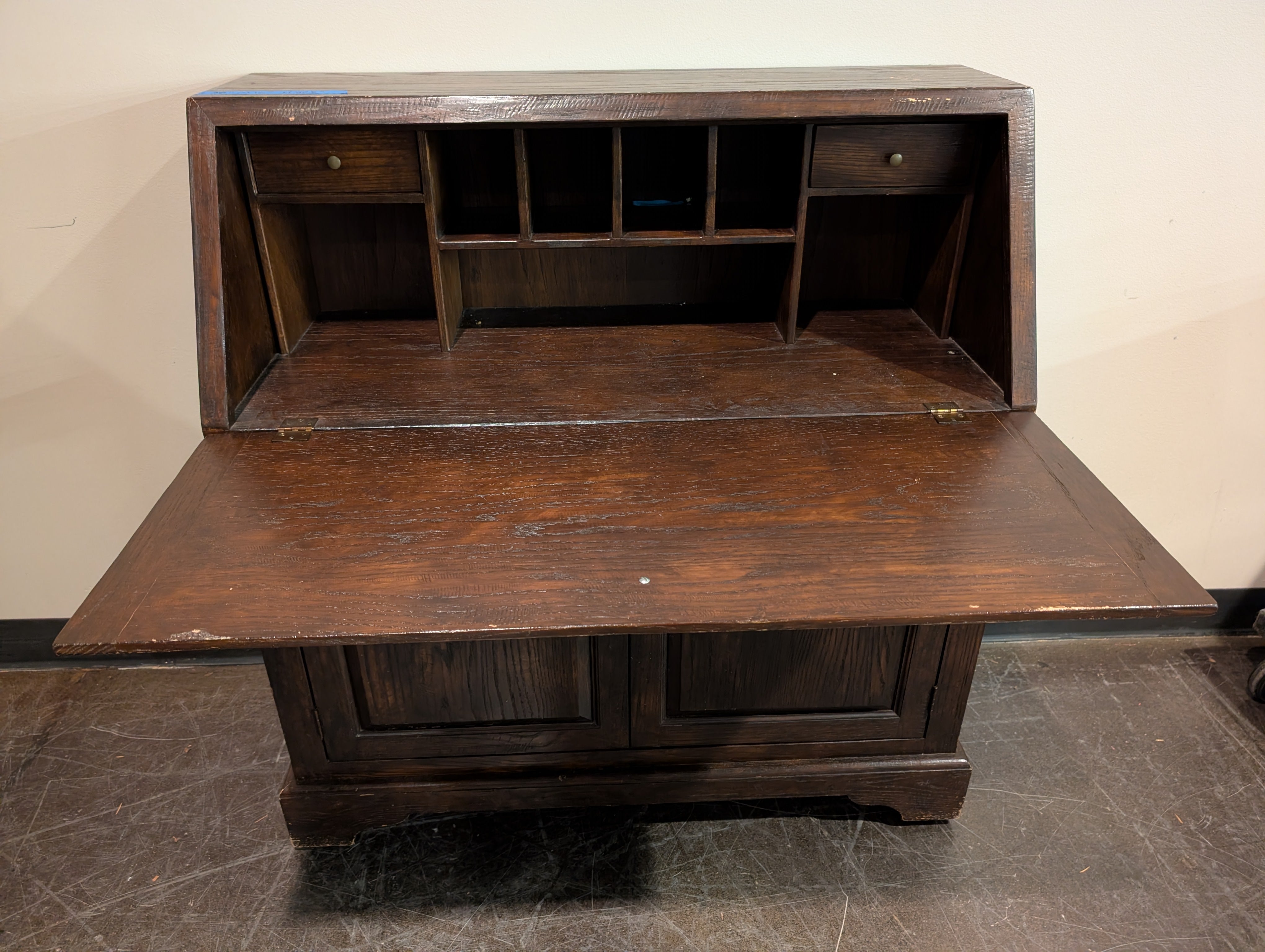 Classic Wooden Secretary Desk with Drop-Front and Storage Cabinet