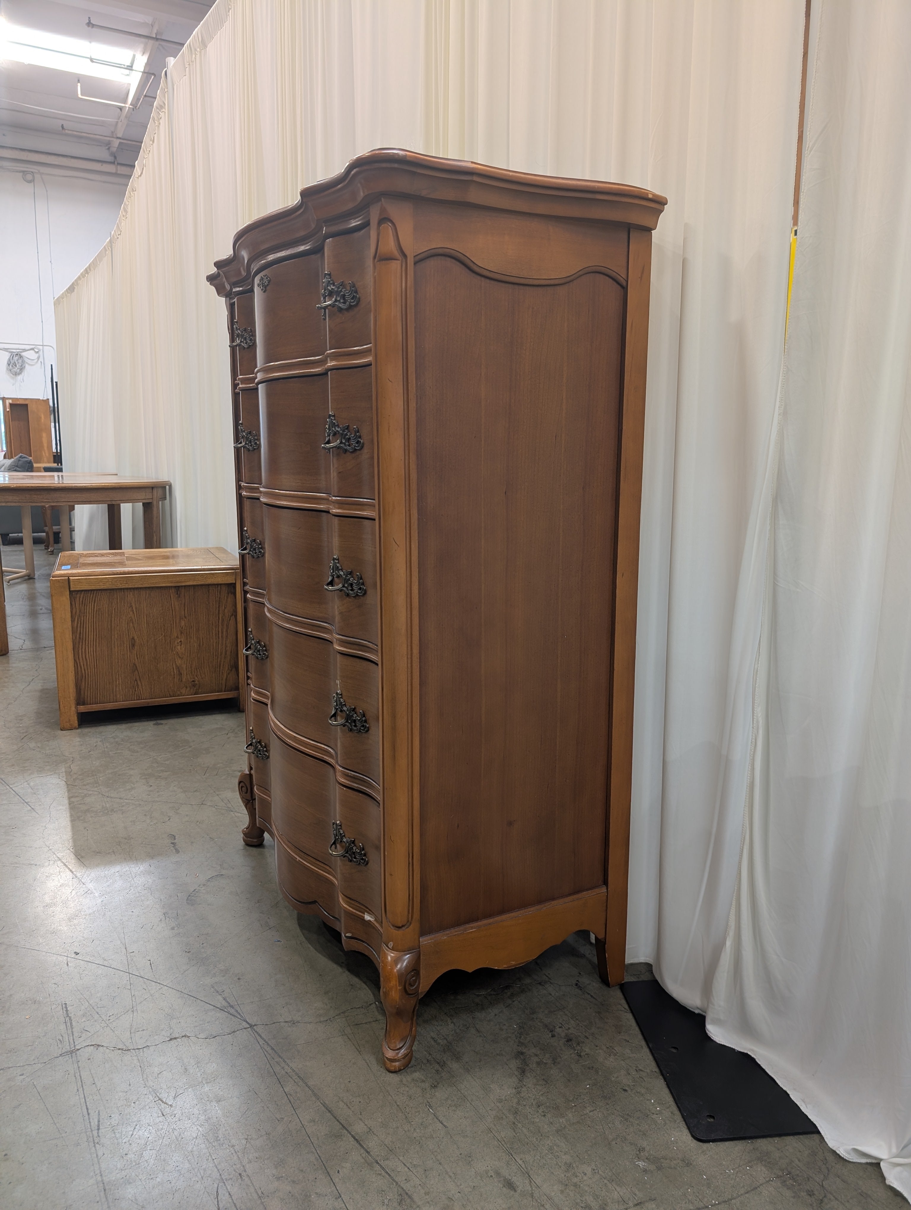 French Provincial Five-Drawer Dresser with Ornate Hardware