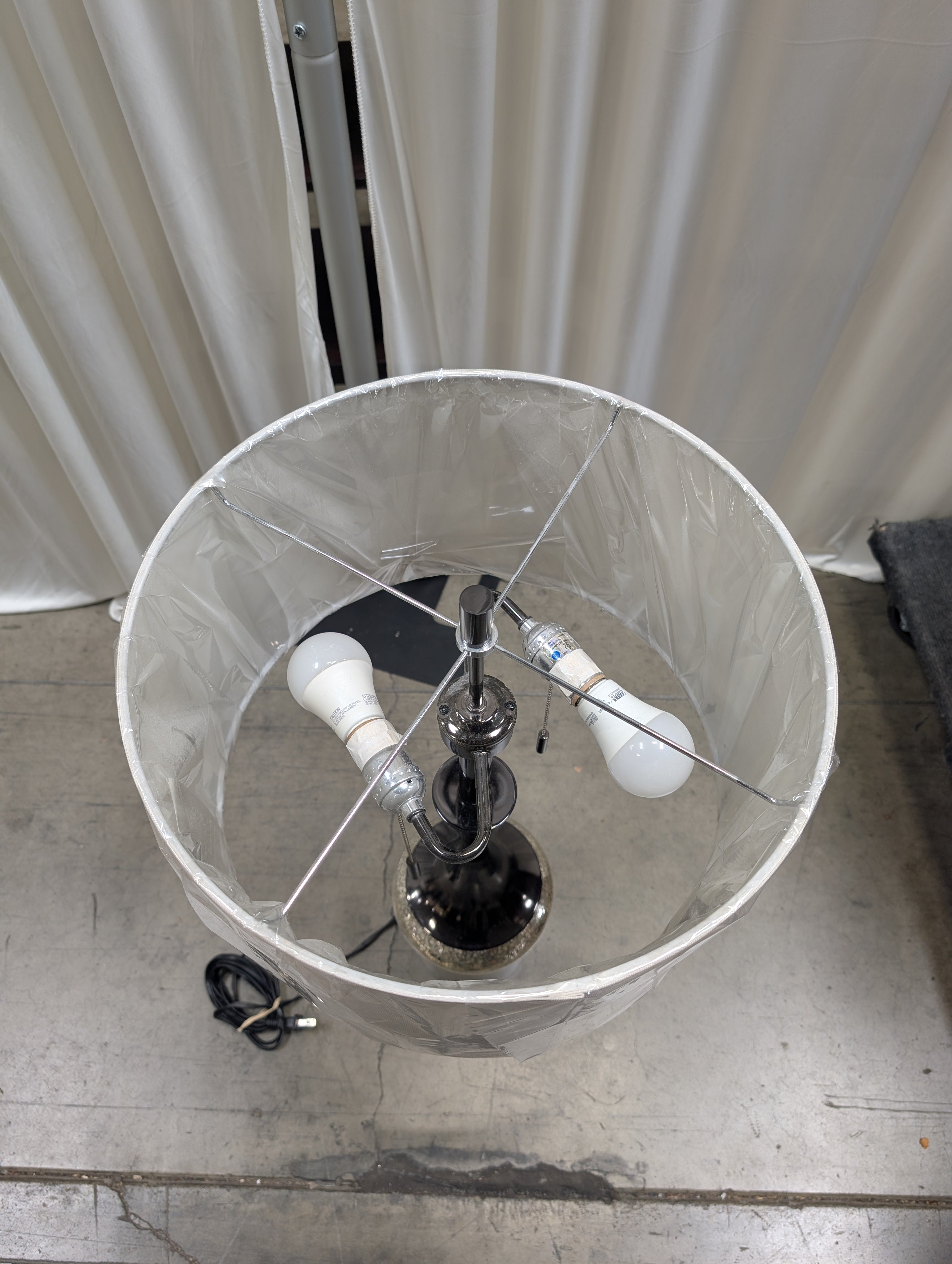 Dark Glass Mid-Century Table Lamp in Silver
