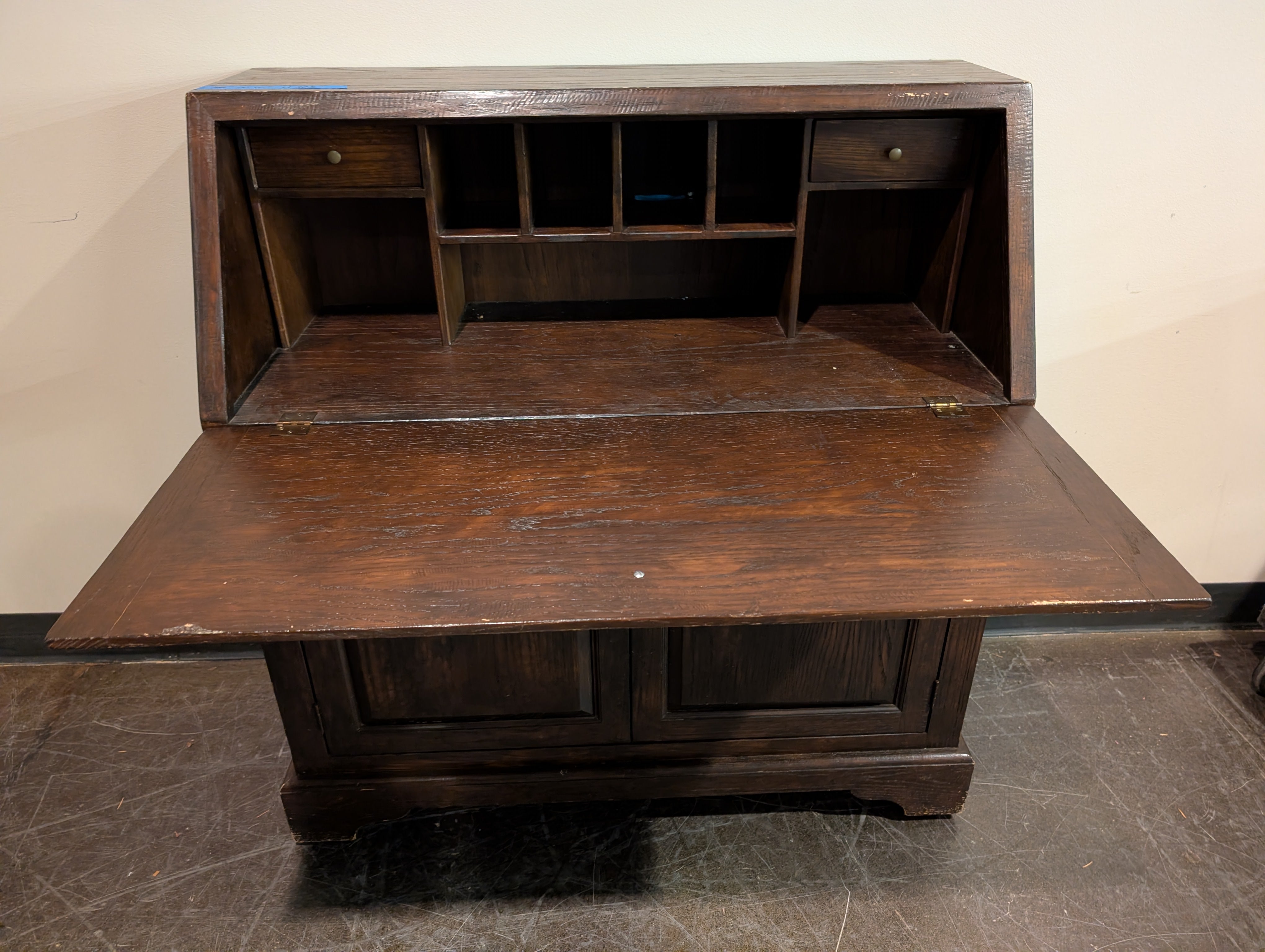 Classic Wooden Secretary Desk with Drop-Front and Storage Cabinet