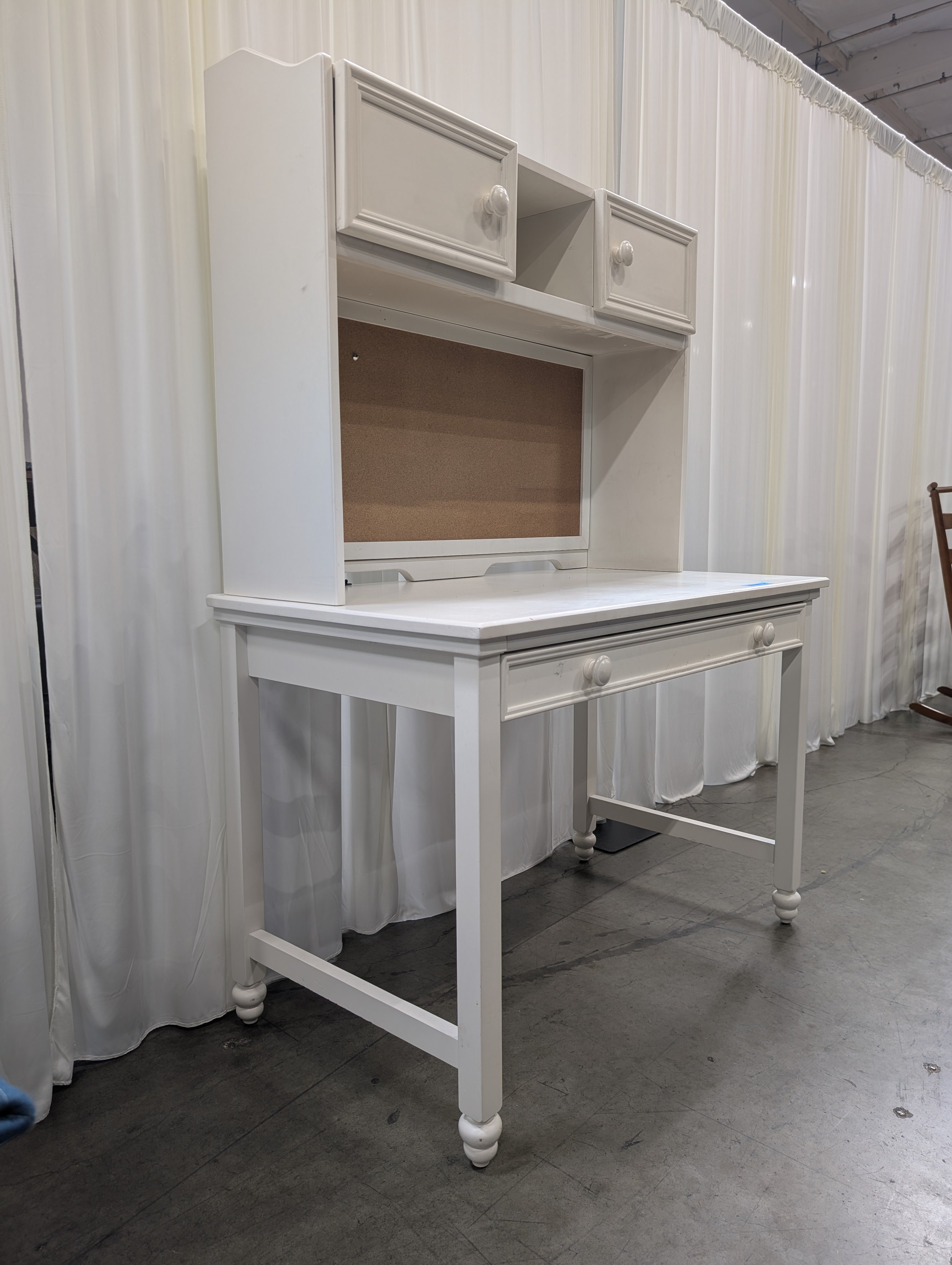 Off-White Wooden Student Desk with Hutch and Chair