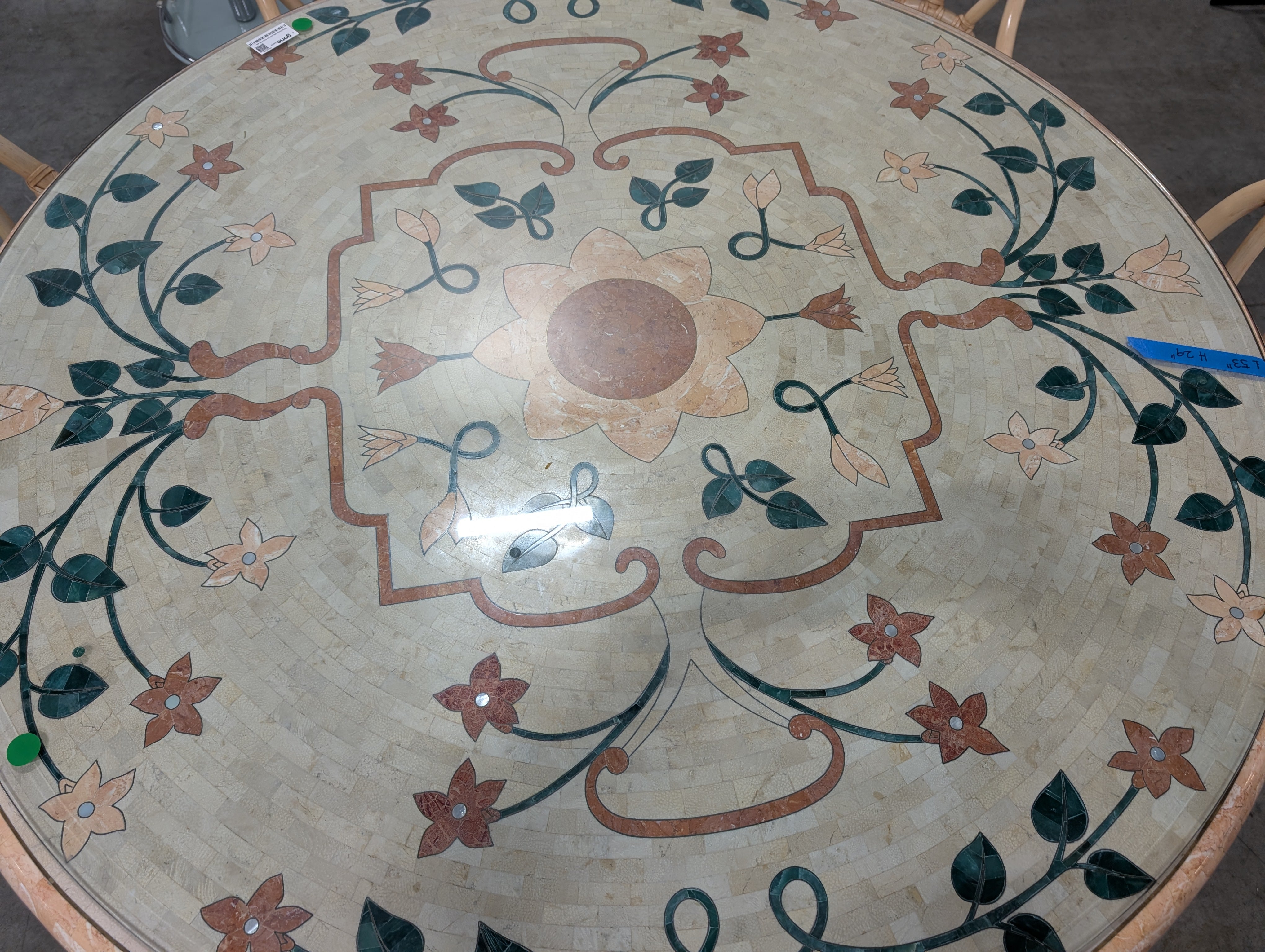 Rattan faux stone table and Set of Six Chairs