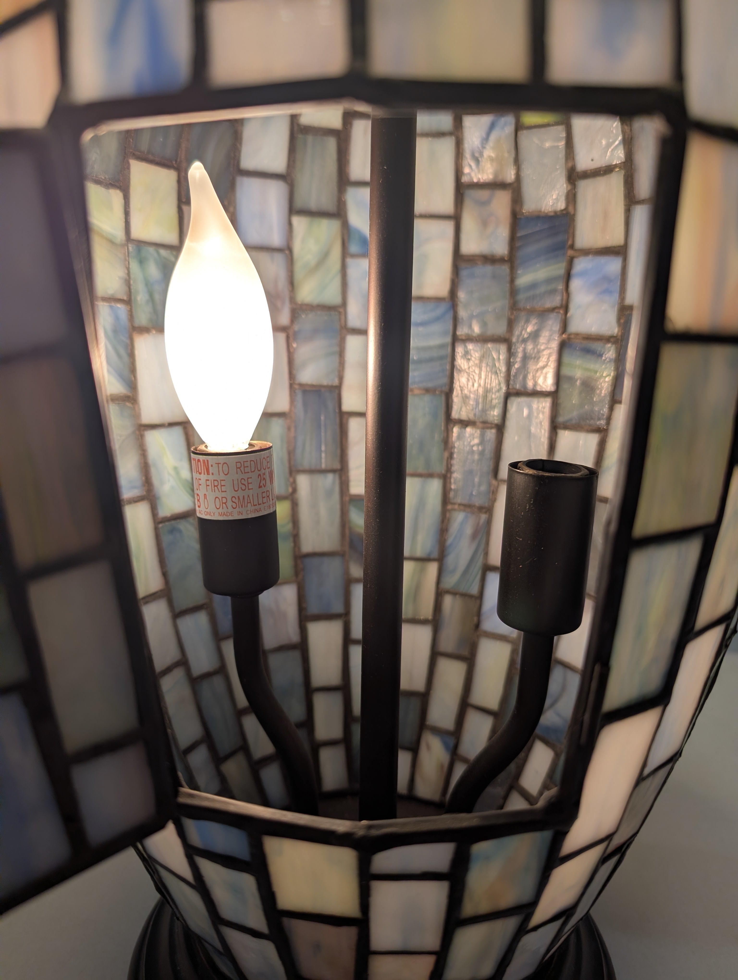 Artisan Mosaic Glass Table Lamp with Fabric Bell Shade