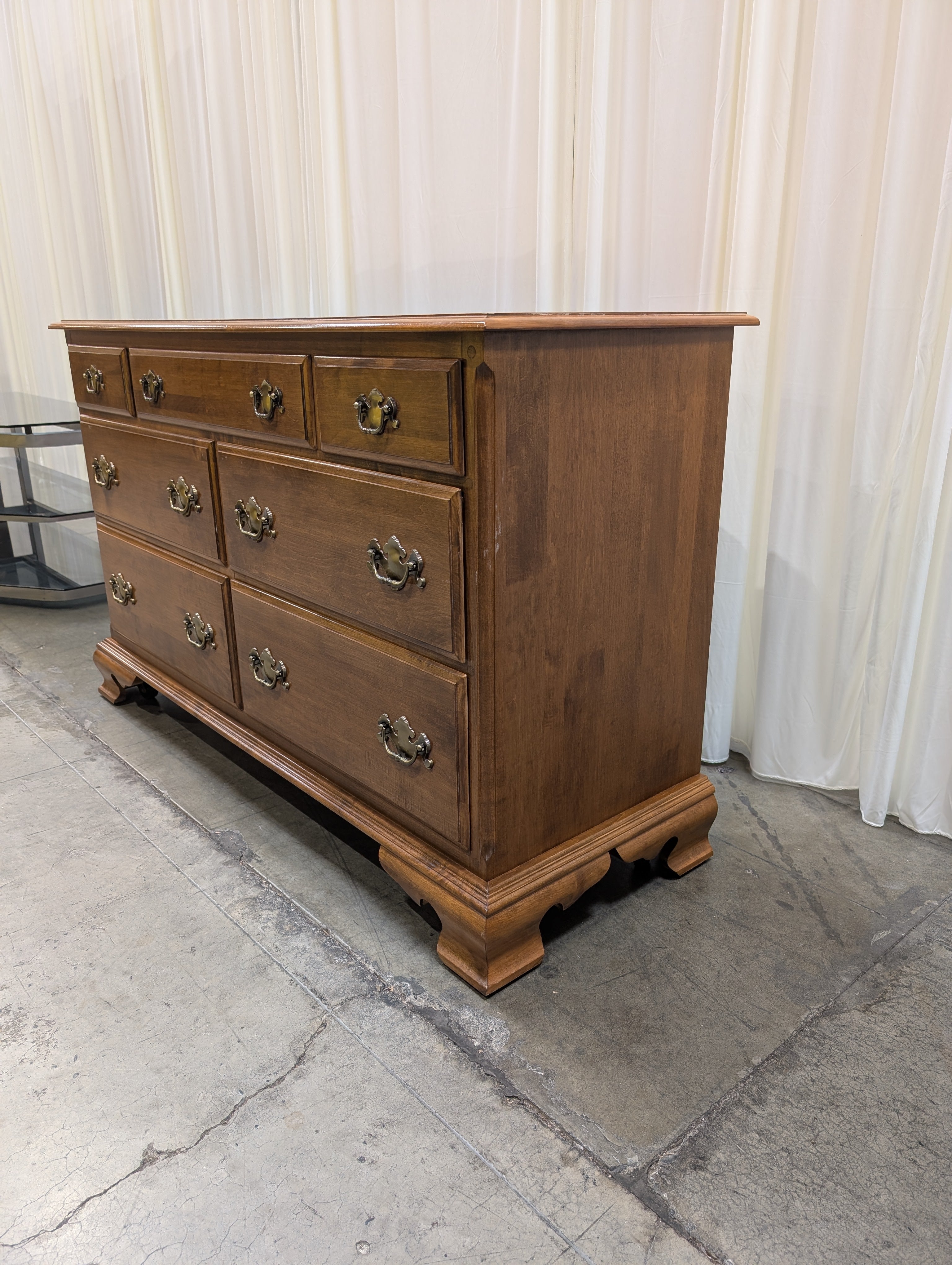 Traditional Ethan Allen Brown Wood Dresser with Brass Hardware
