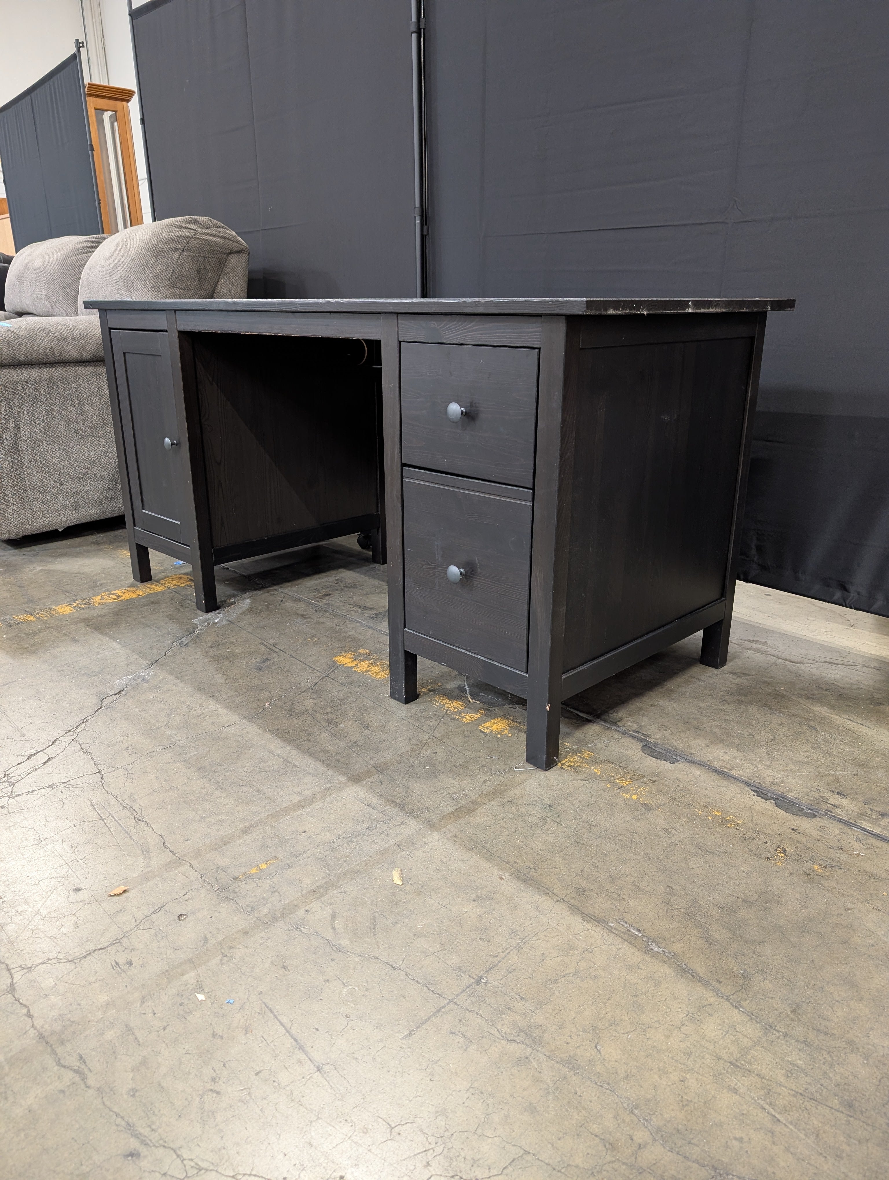 Dark Brown Home Office Desk with Storage Drawers and Cabinet