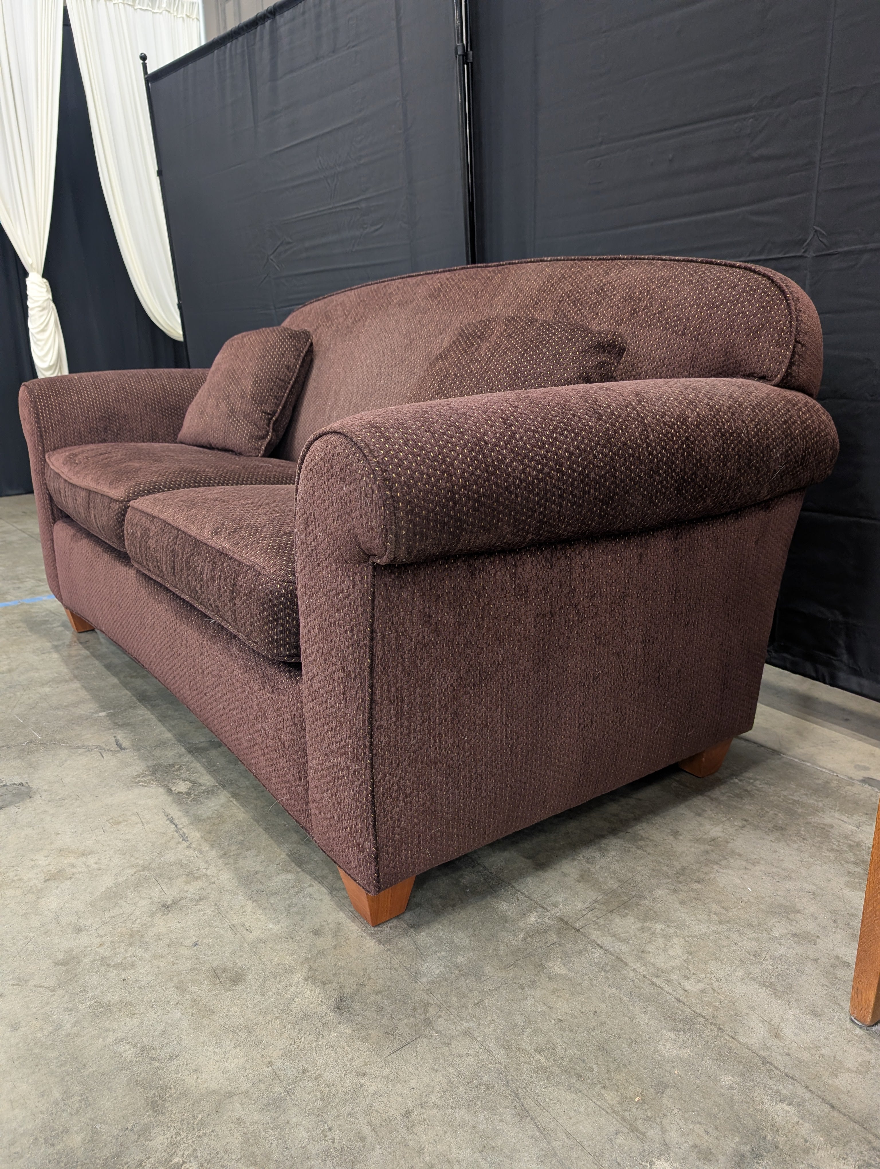 Dark Brown Textured Fabric Rolled Arm Couch