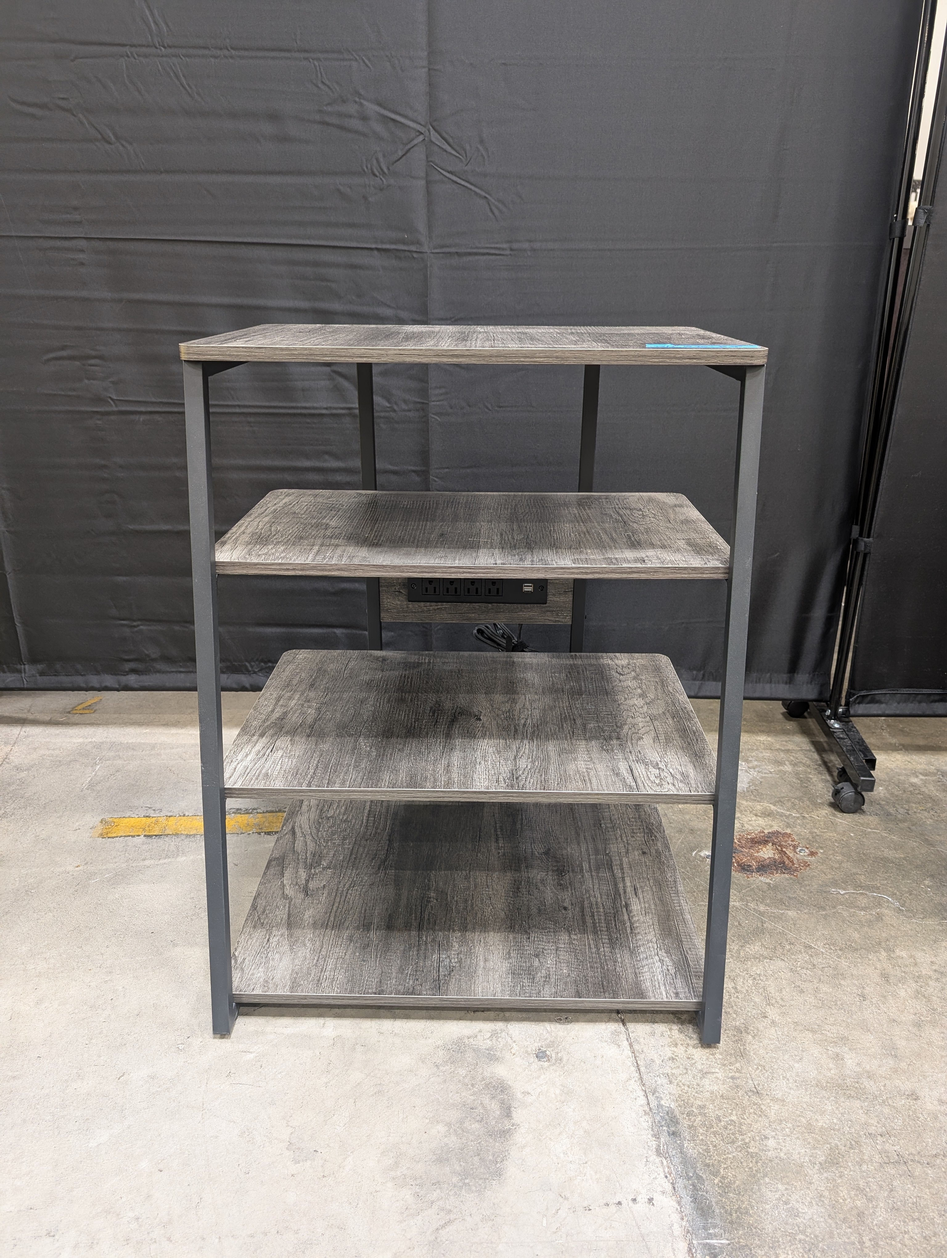 Four-Tier Gray Wood Grain Bookcase with Metal Frame