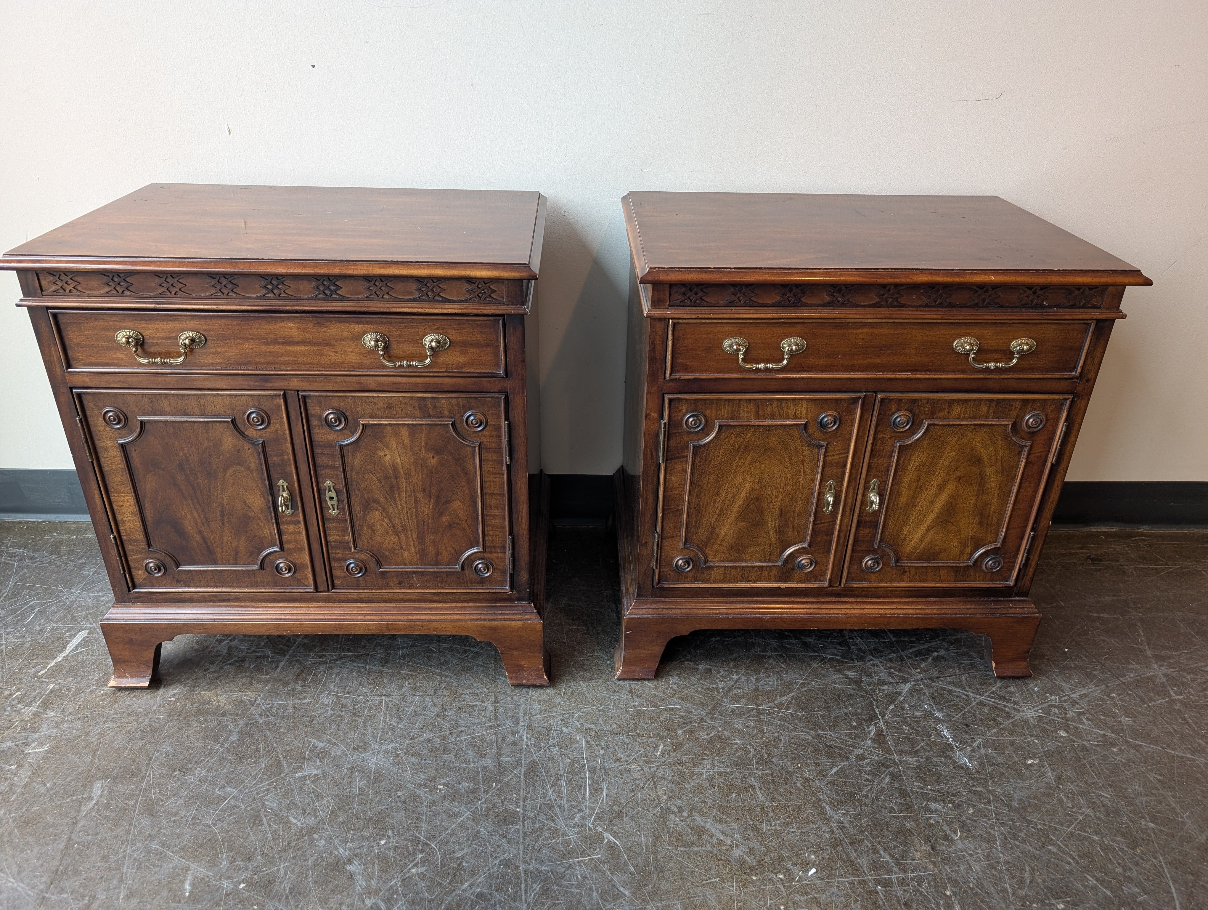 Pair of Century Furniture Traditional Wood Nightstand with Cabinet
