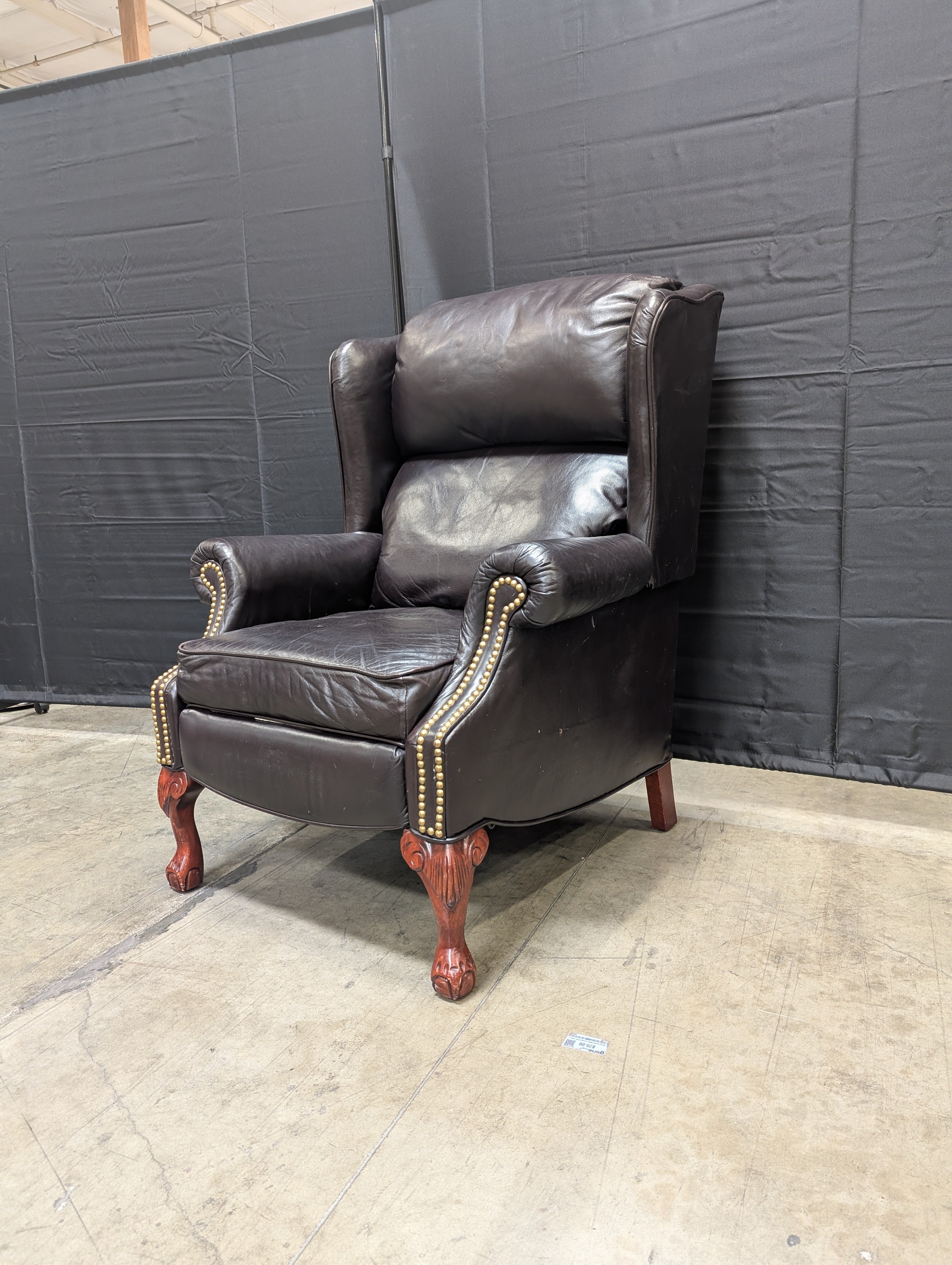 Lane Furniture Classic Dark Brown Leather Wingback Club Chair with Nailhead Trim
