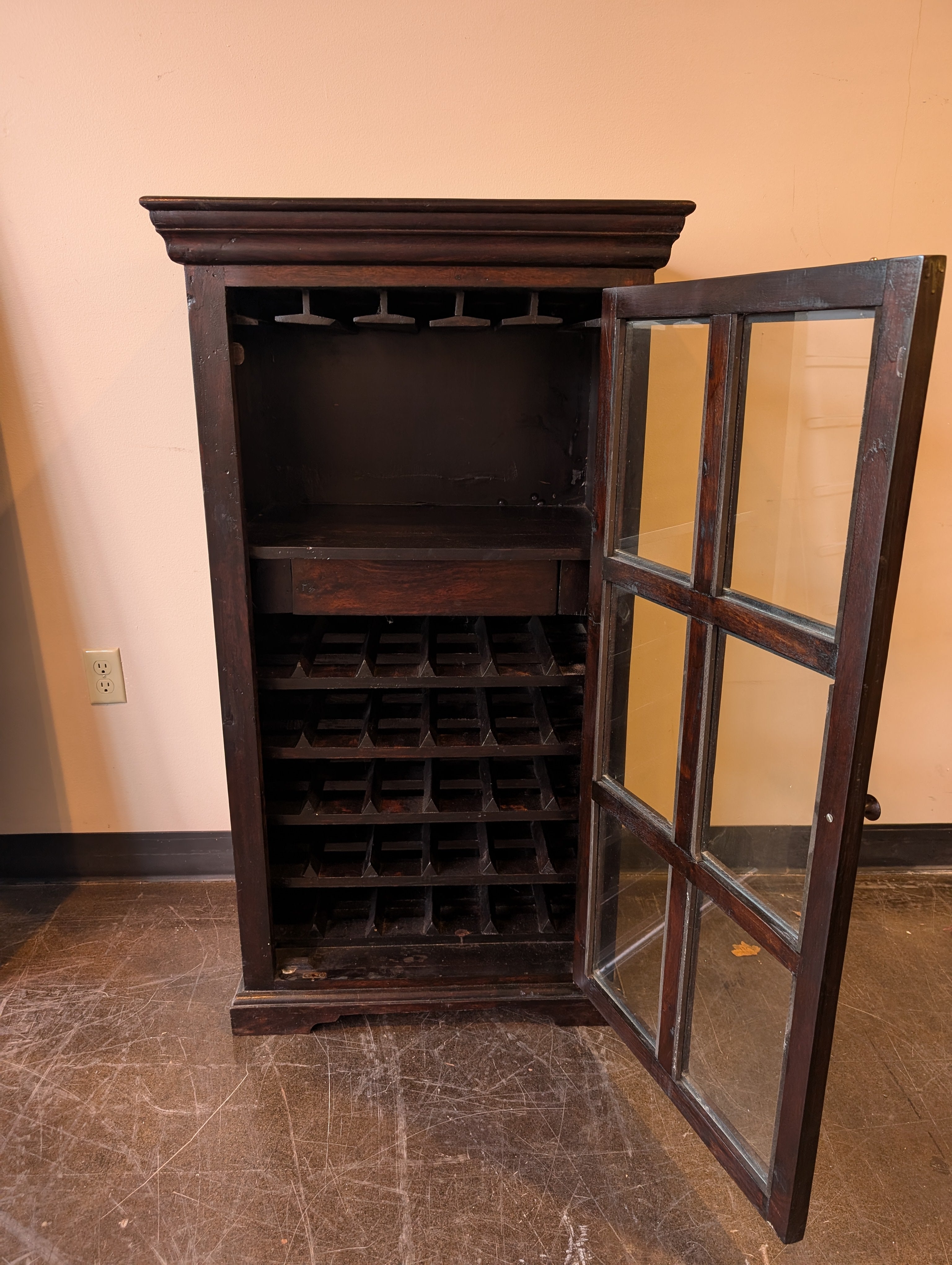 Dark Wood Display Cabinet with Glass Doors