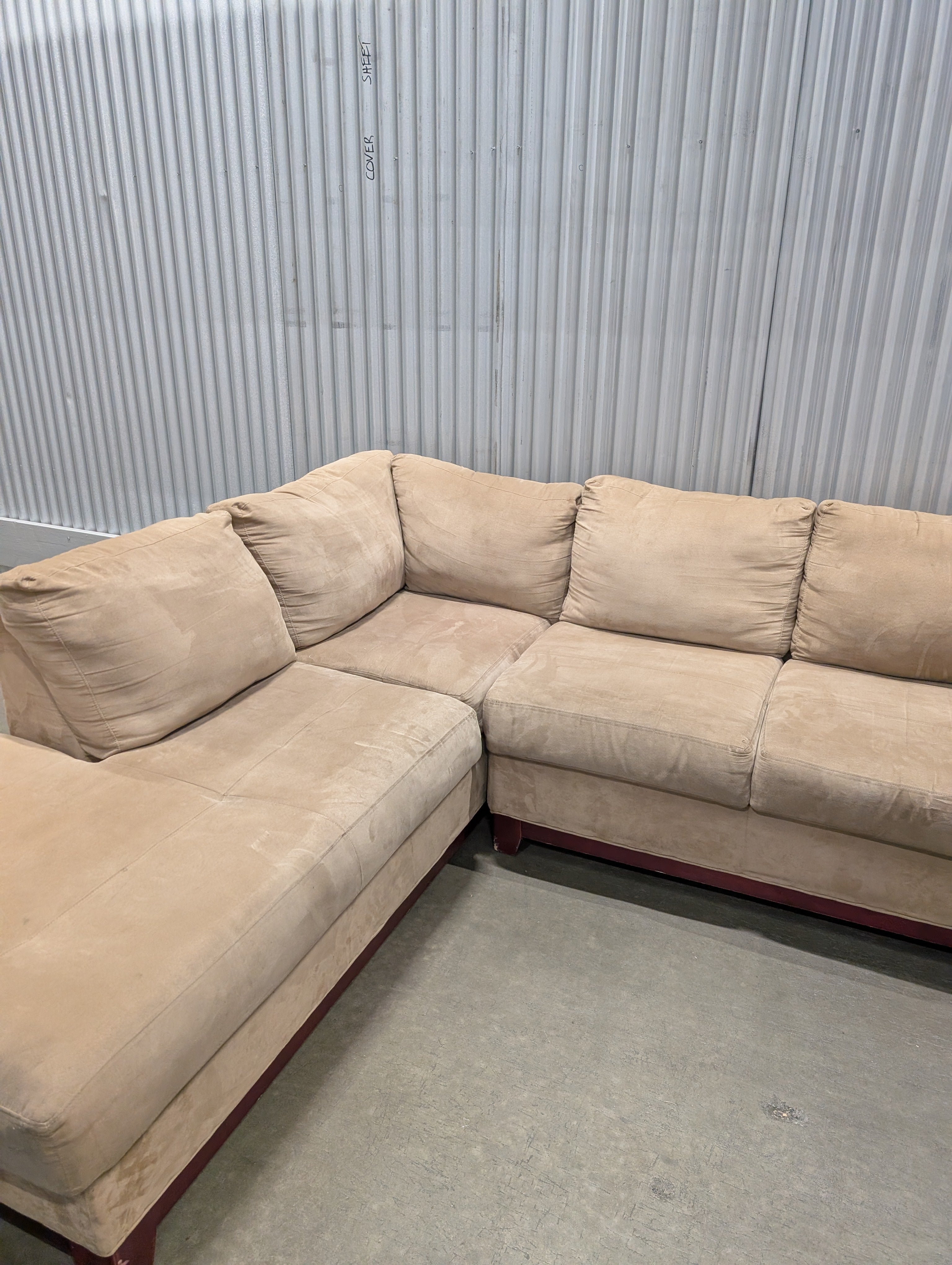 Tan Microfiber L-Shaped Sectional Sofa with Chaise