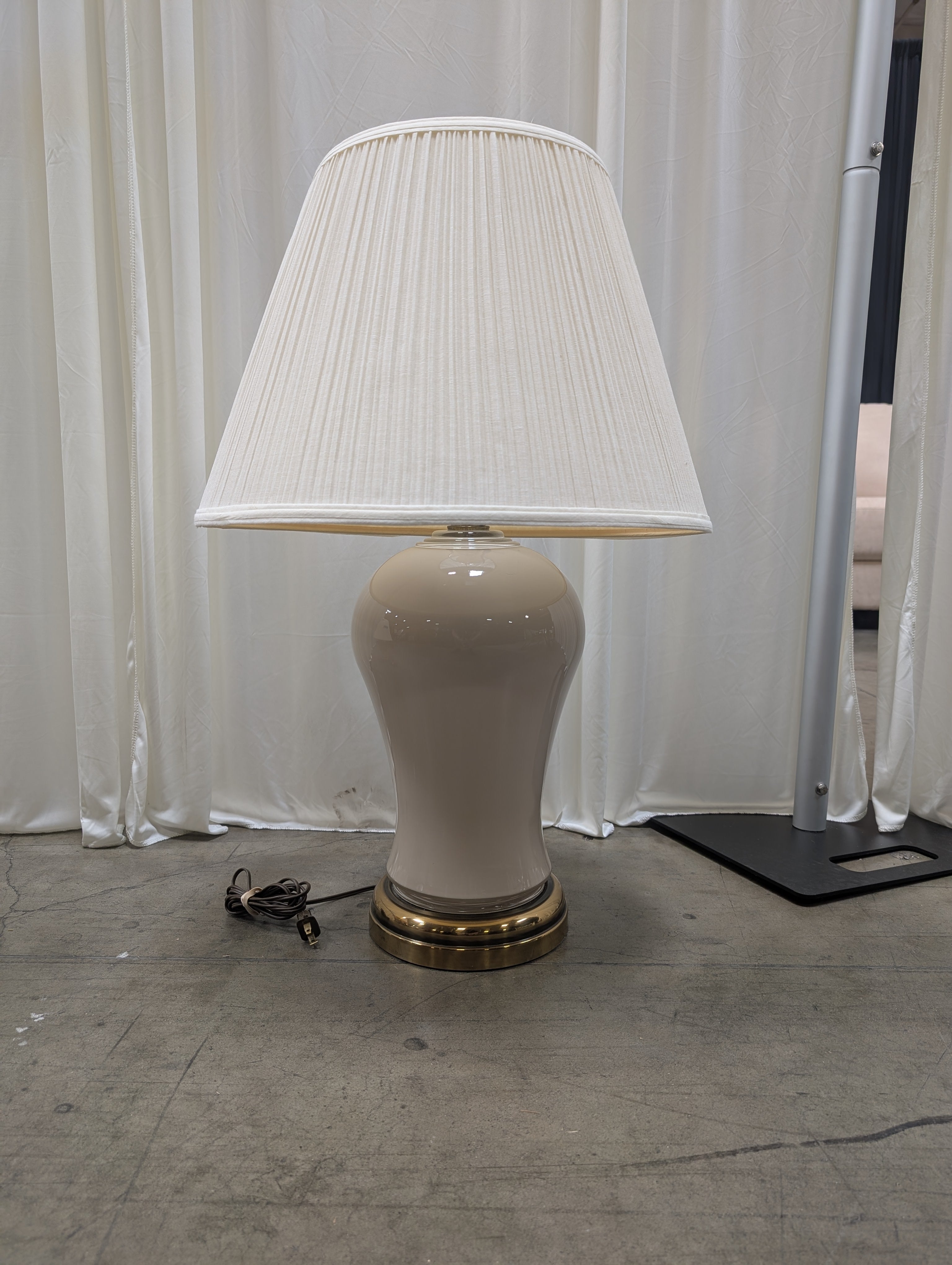 Vintage Cream Ceramic Table Lamp with Pleated Shade