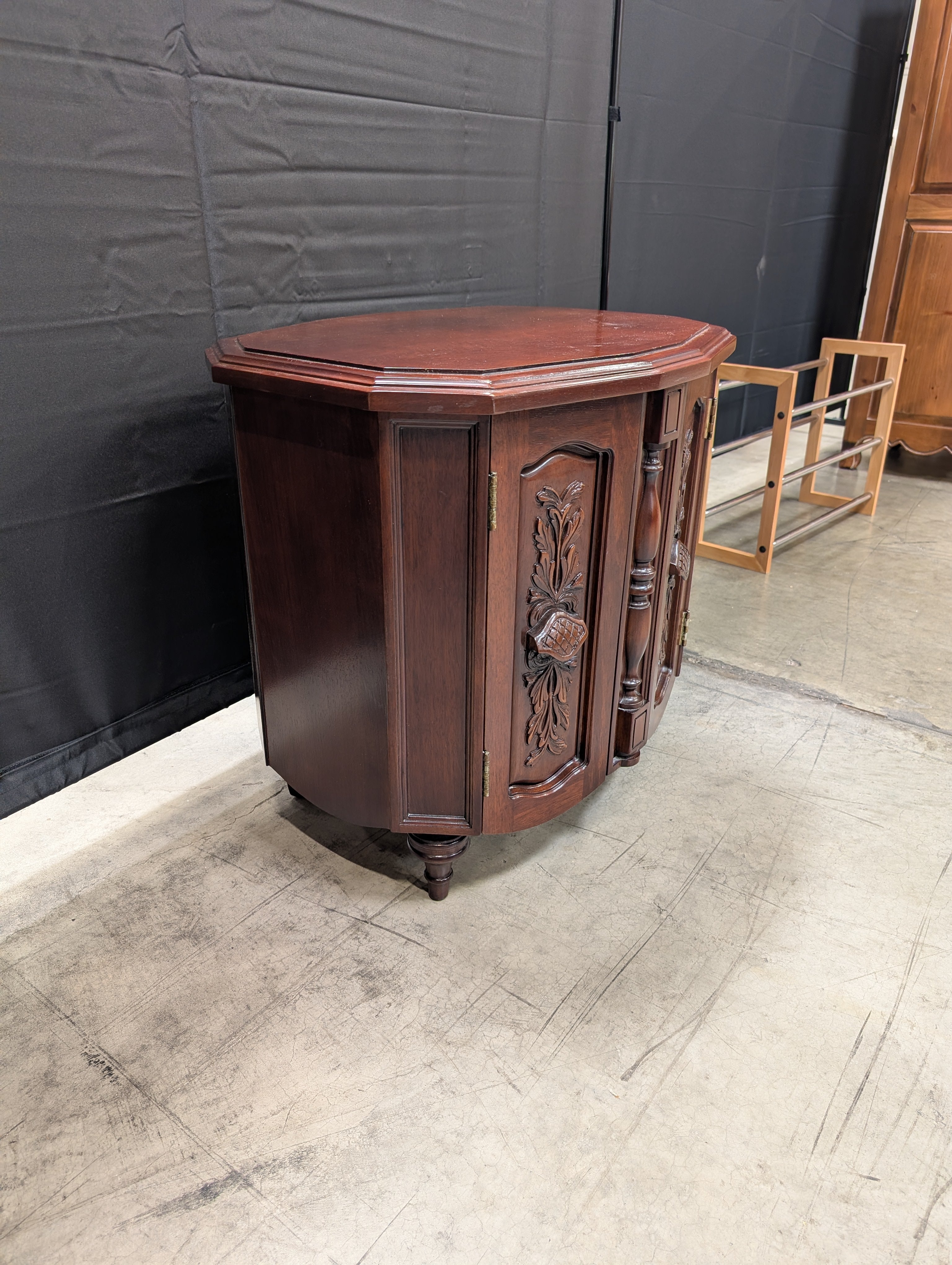 Octagonal Dark Wood REED WARREN Accent Cabinet with Carved Panels