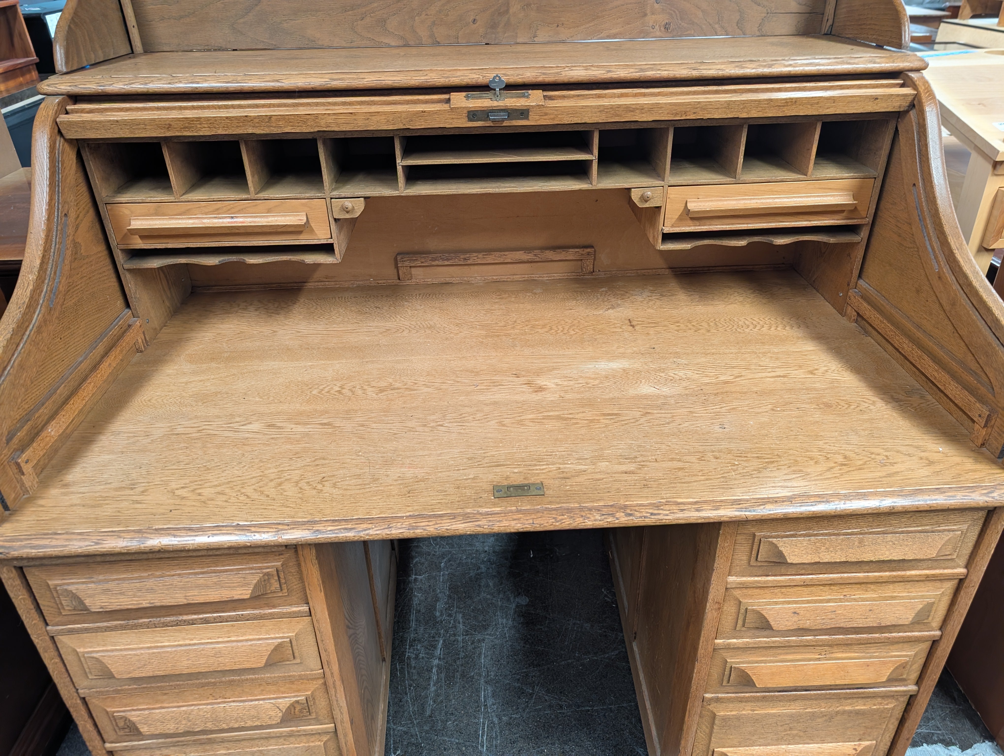 Vintage Oak Wood Roll Up Secretary Desk