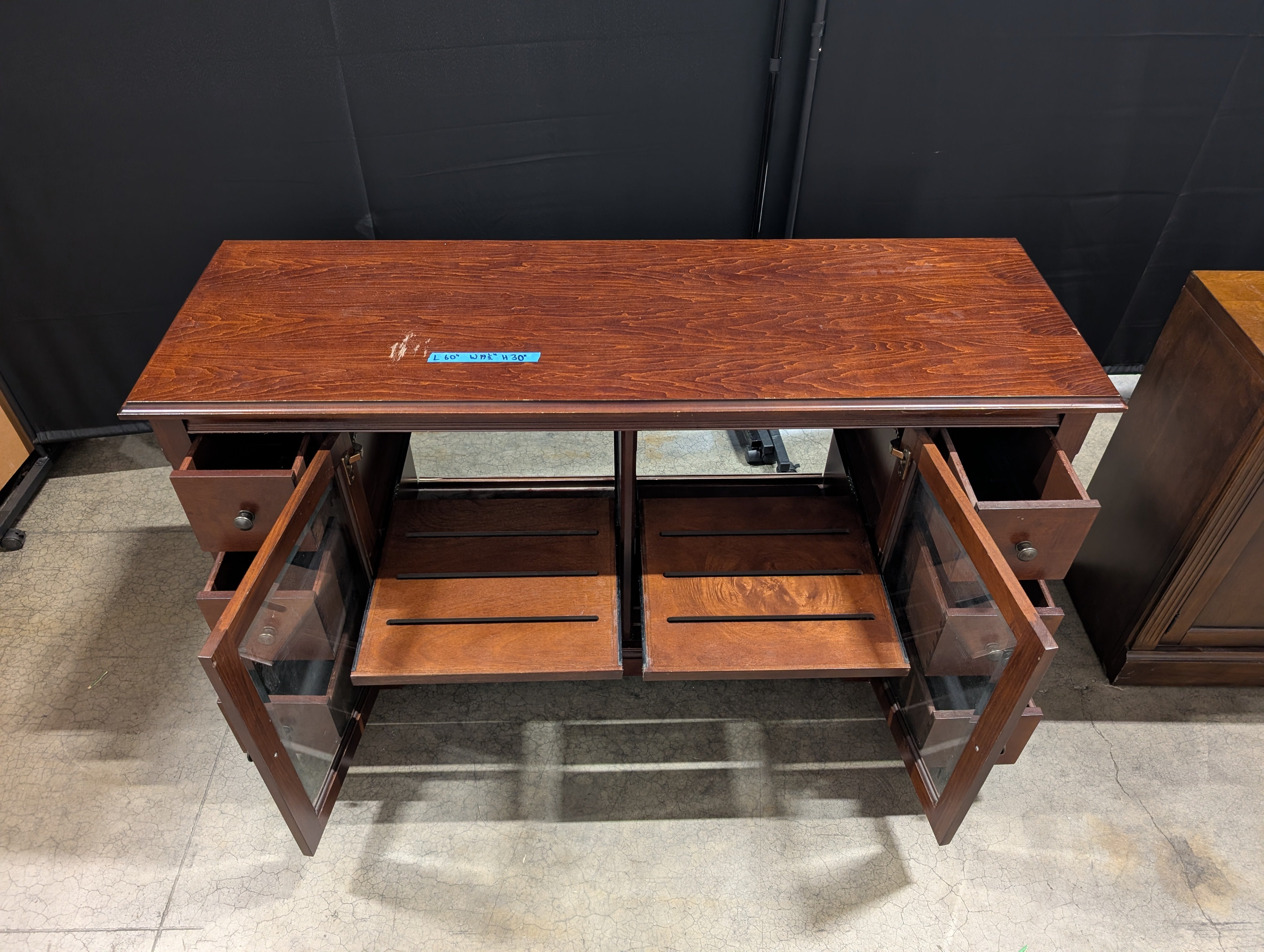 Rich Wood Media Console with Glass Doors and Storage Cabinet