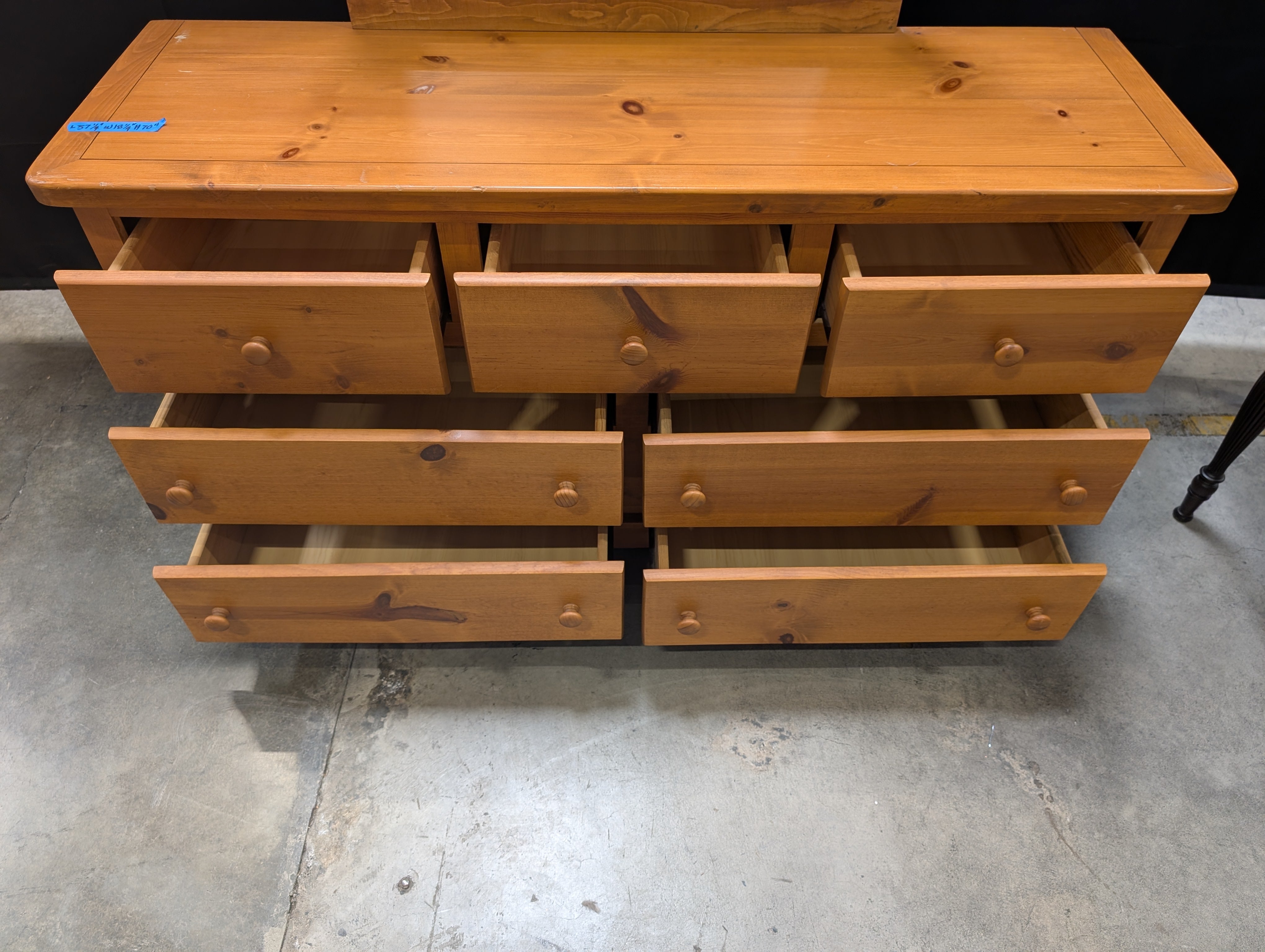 Solid Wood Dresser with Matching Arched Mirror, Honey Pine Finish