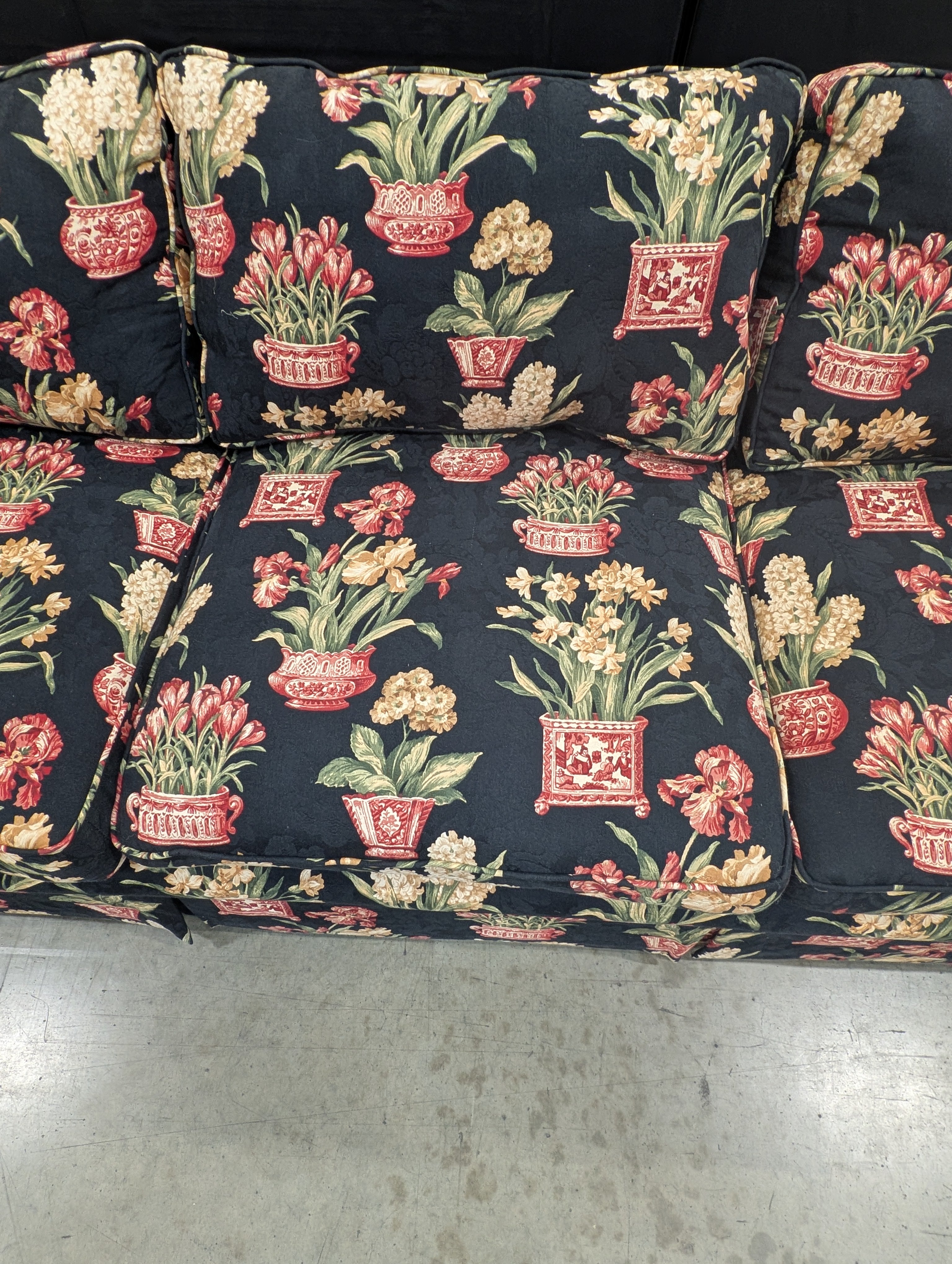 Botanical Pattern Upholstered Sofa with Multi-Cushion Design