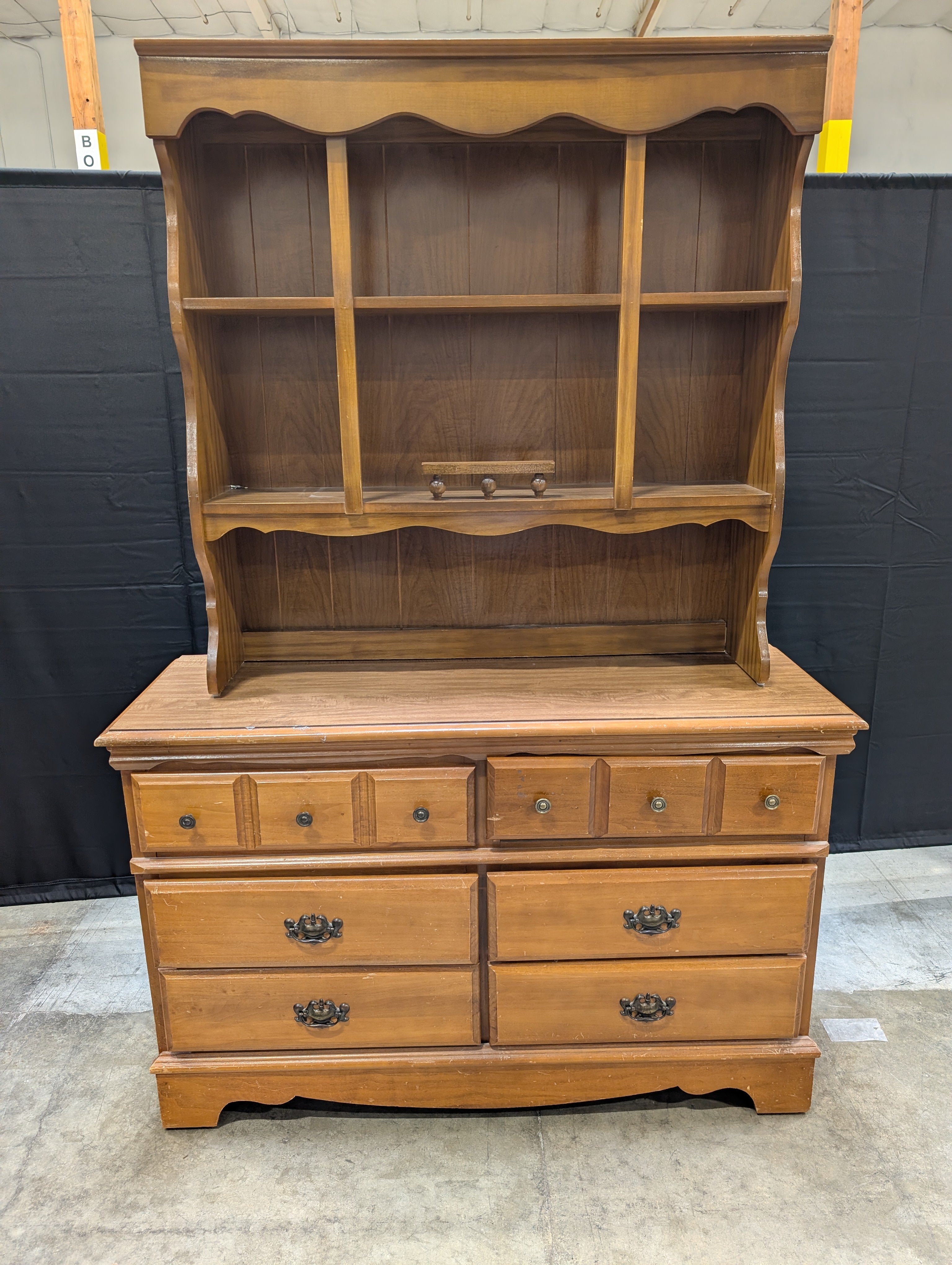 Traditional Light Wood Display Hutch and Dresser Combo