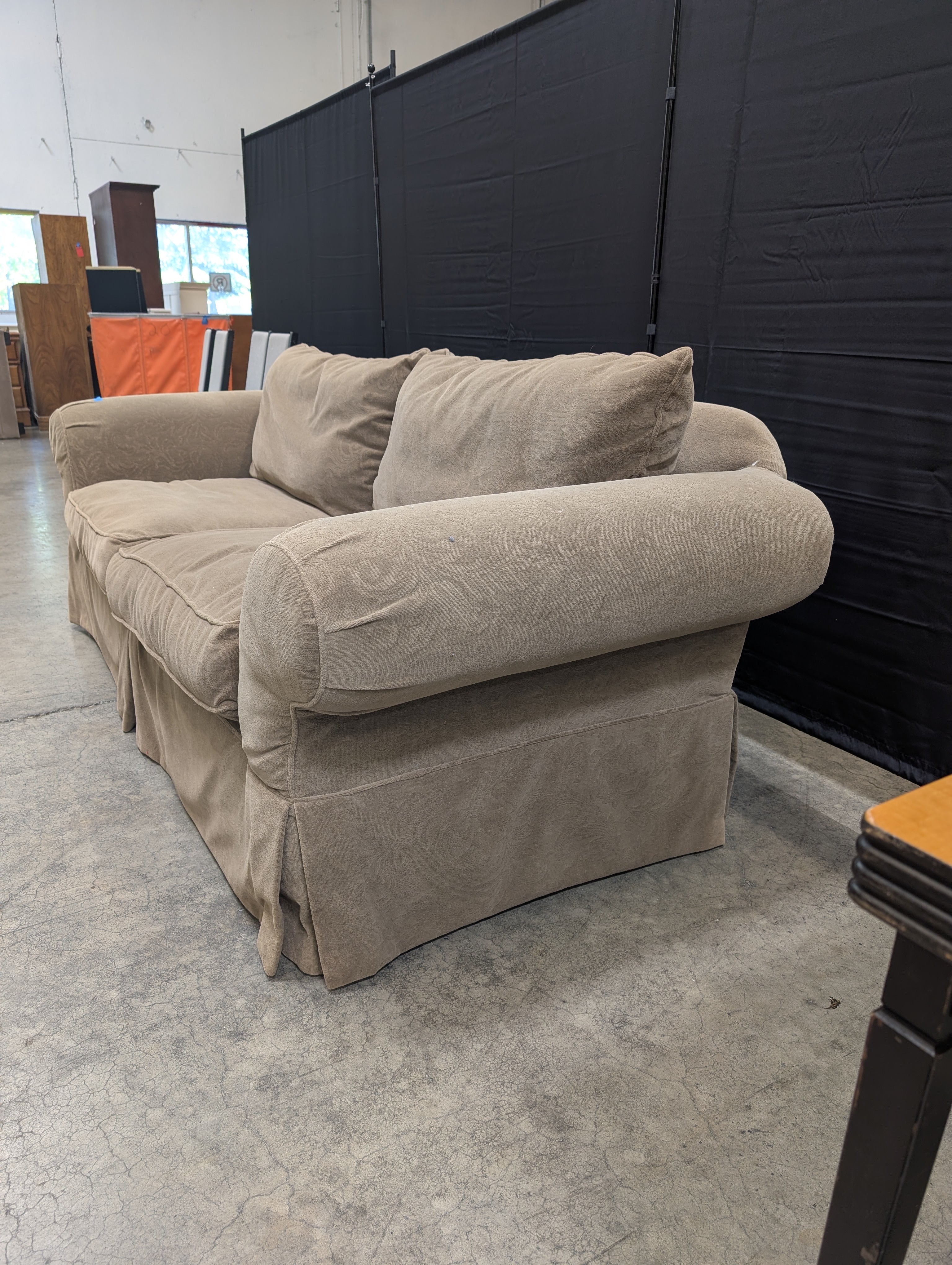 Tan Rolled Arm Fabric Couch