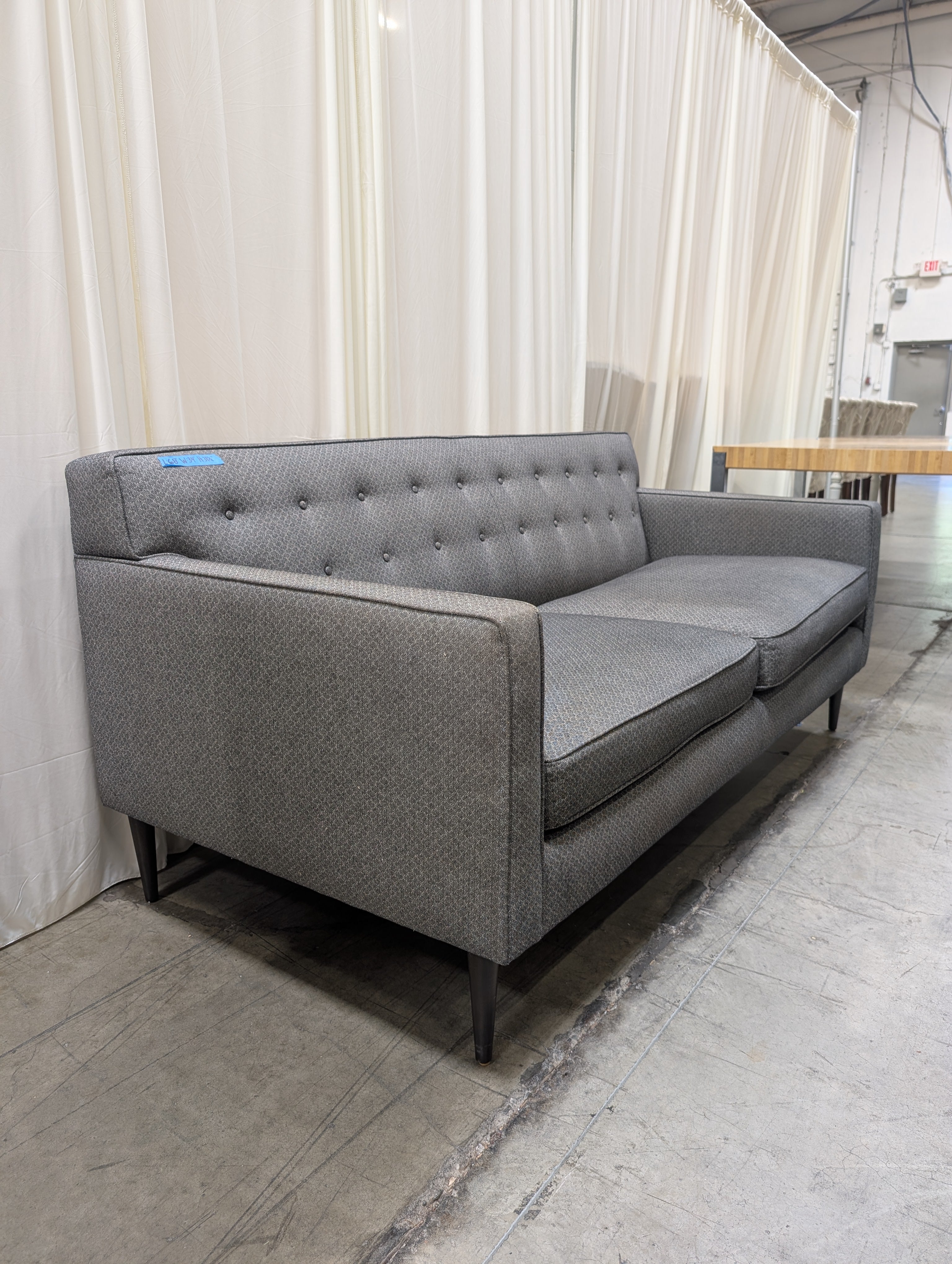 Room&Board Mid-Century Gray Patterned Couch with Button Tufting
