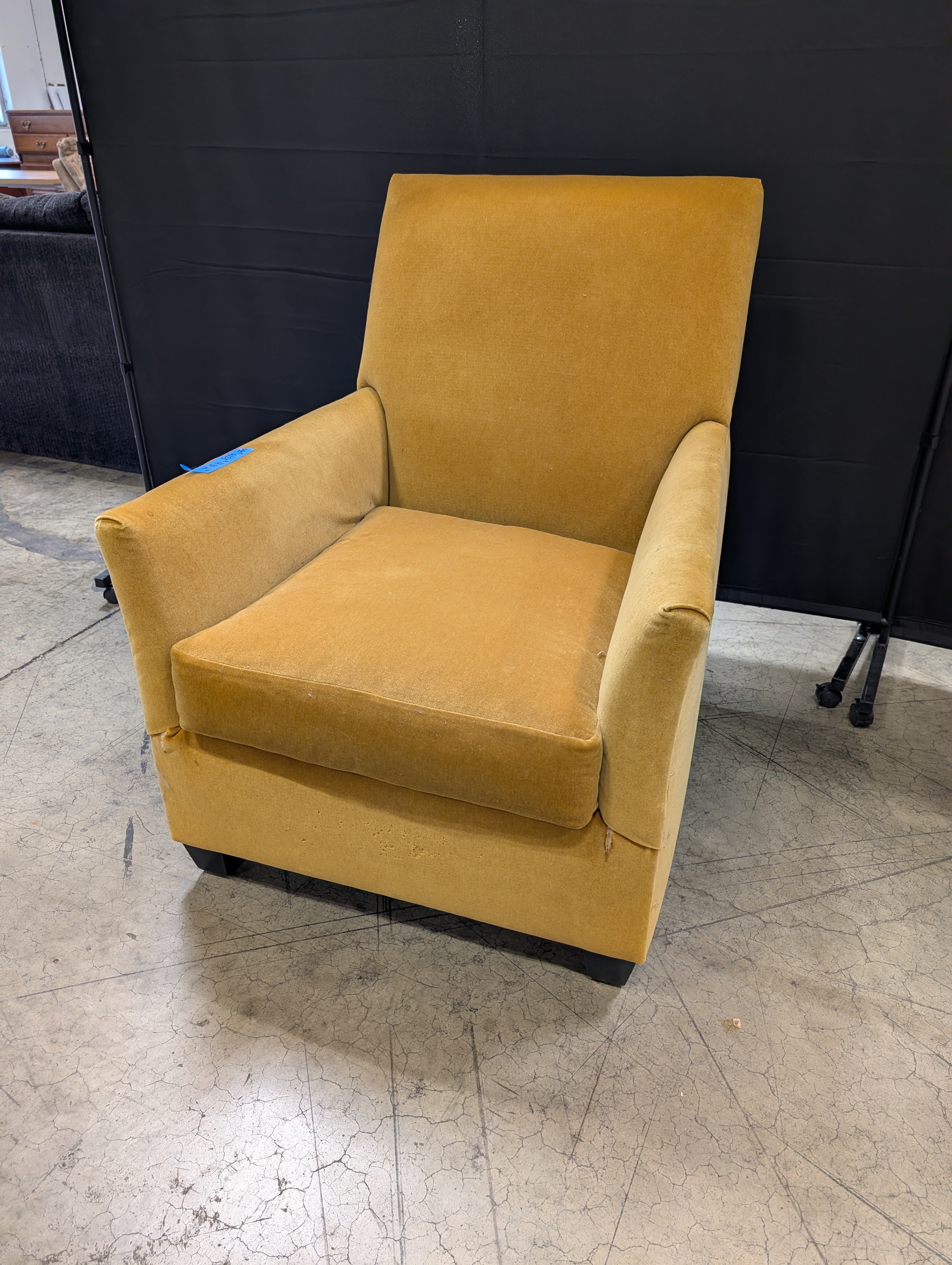 Tan Upholstered Armchair with Square Arms