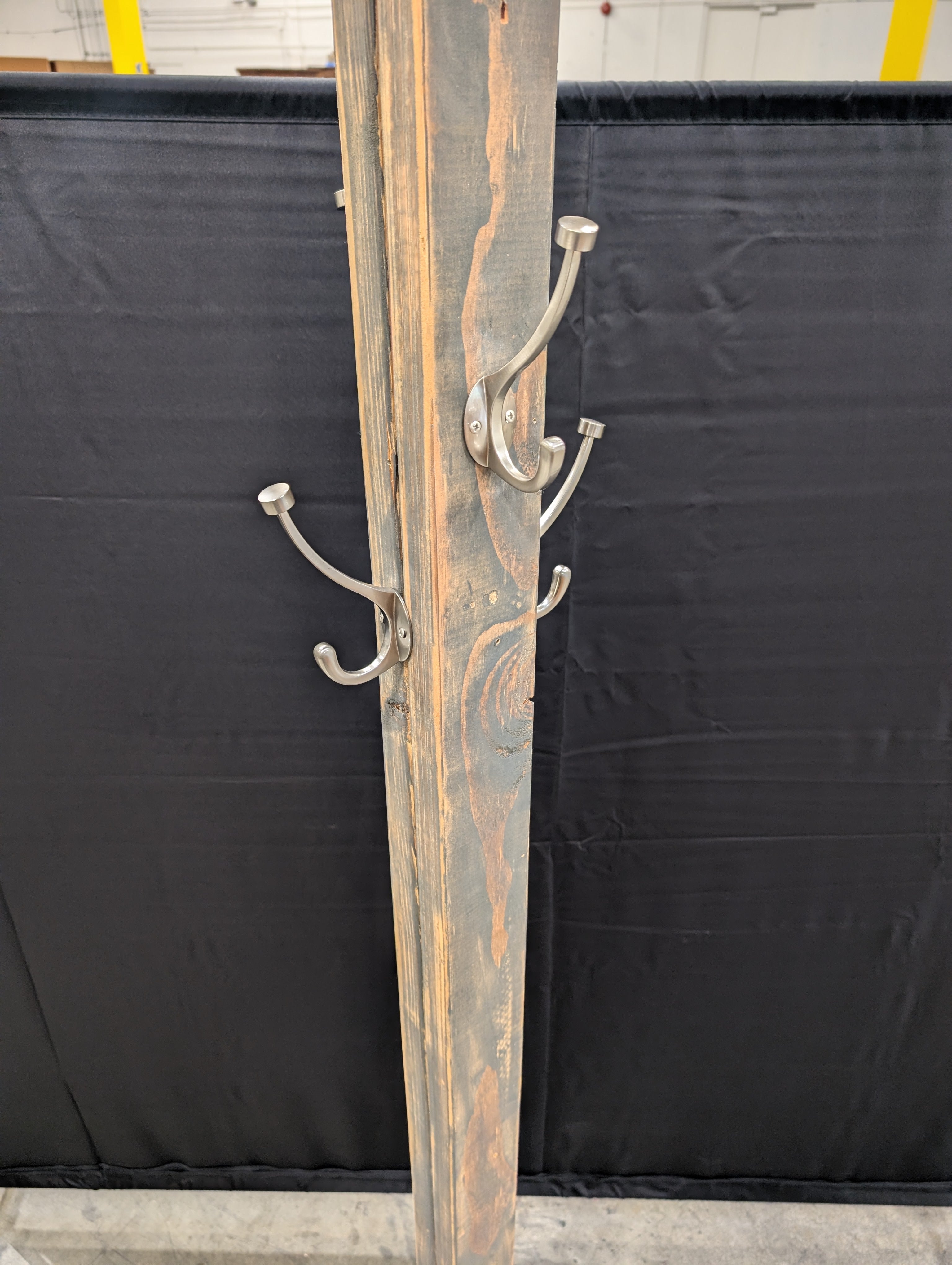 Rustic Wood Standing Coat Rack with Multiple Metal Hooks