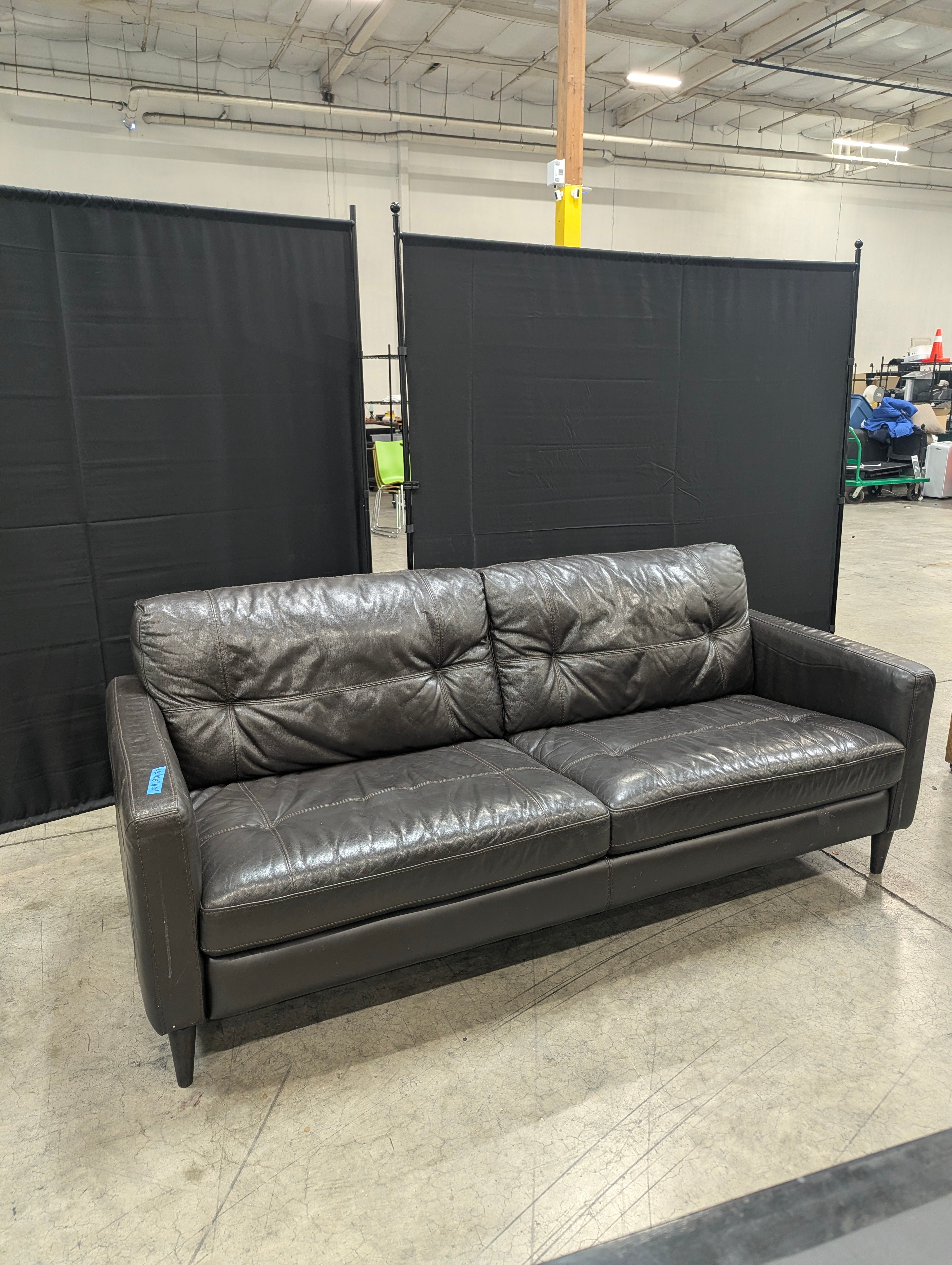 Contemporary Dark Brown Leather Two-Seater Sofa