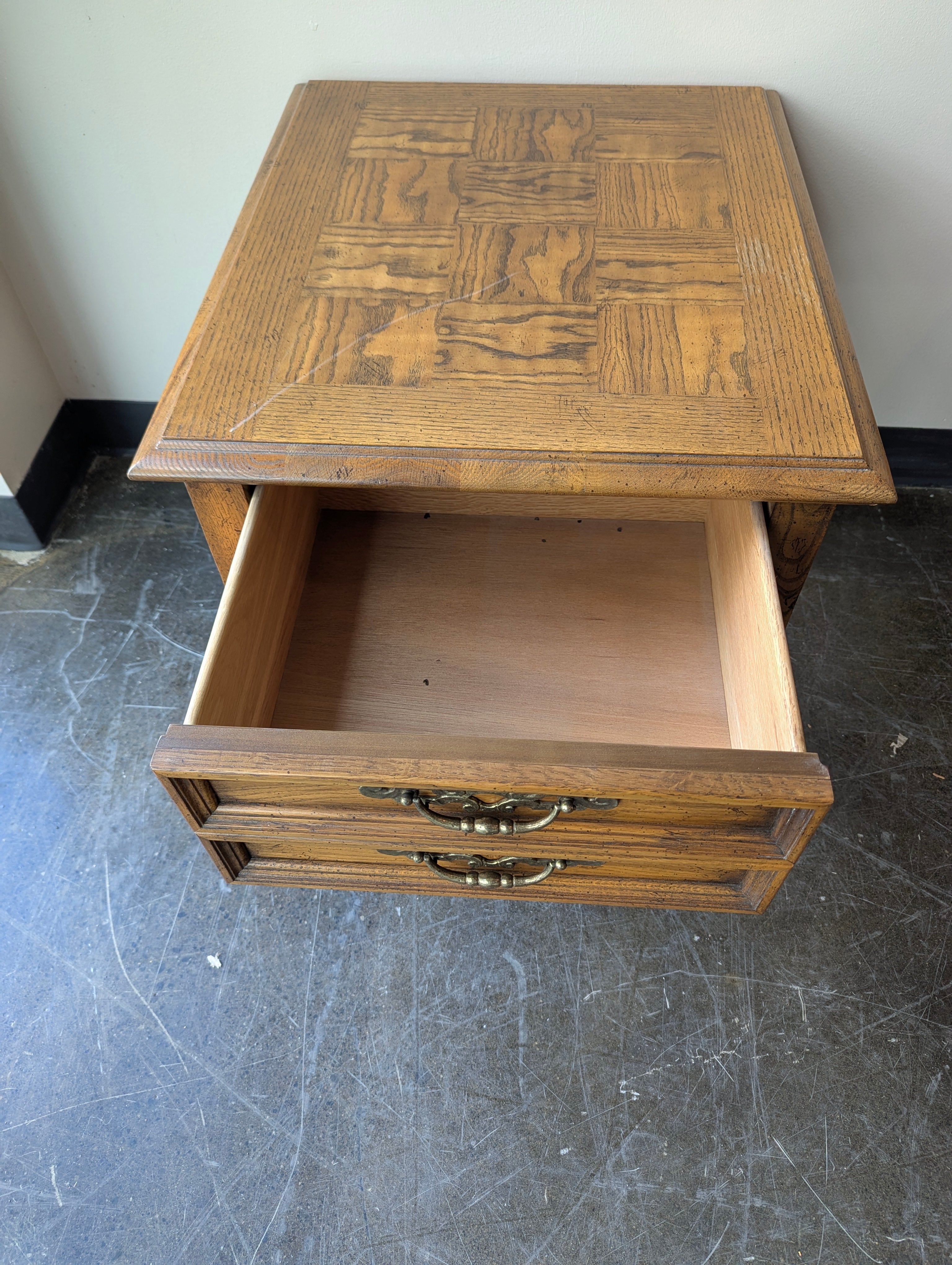Vintage Carved Wood Two-Drawer Nightstand