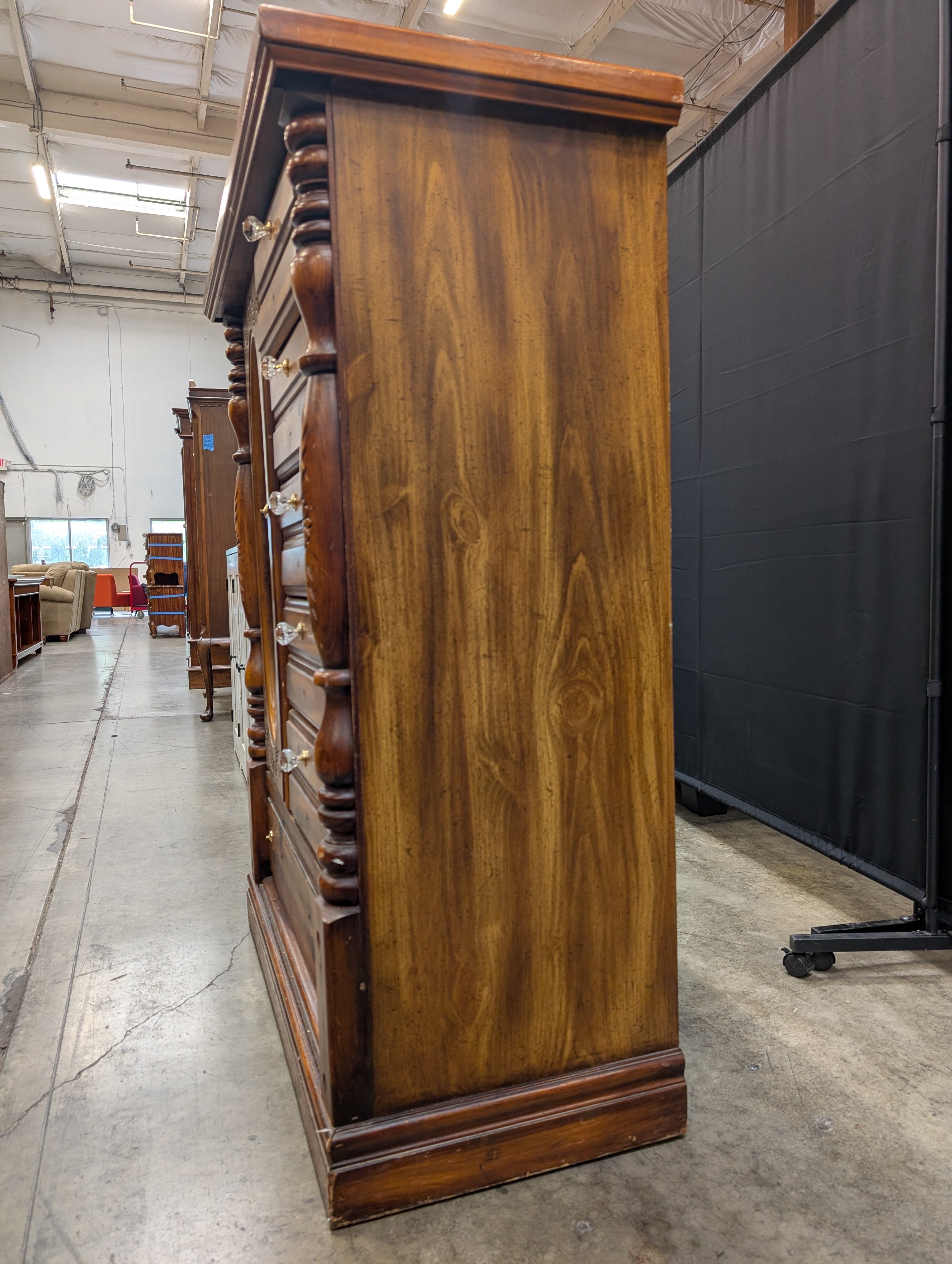 Traditional Hardwood  Armoire with Mirrored Door and Carved Details