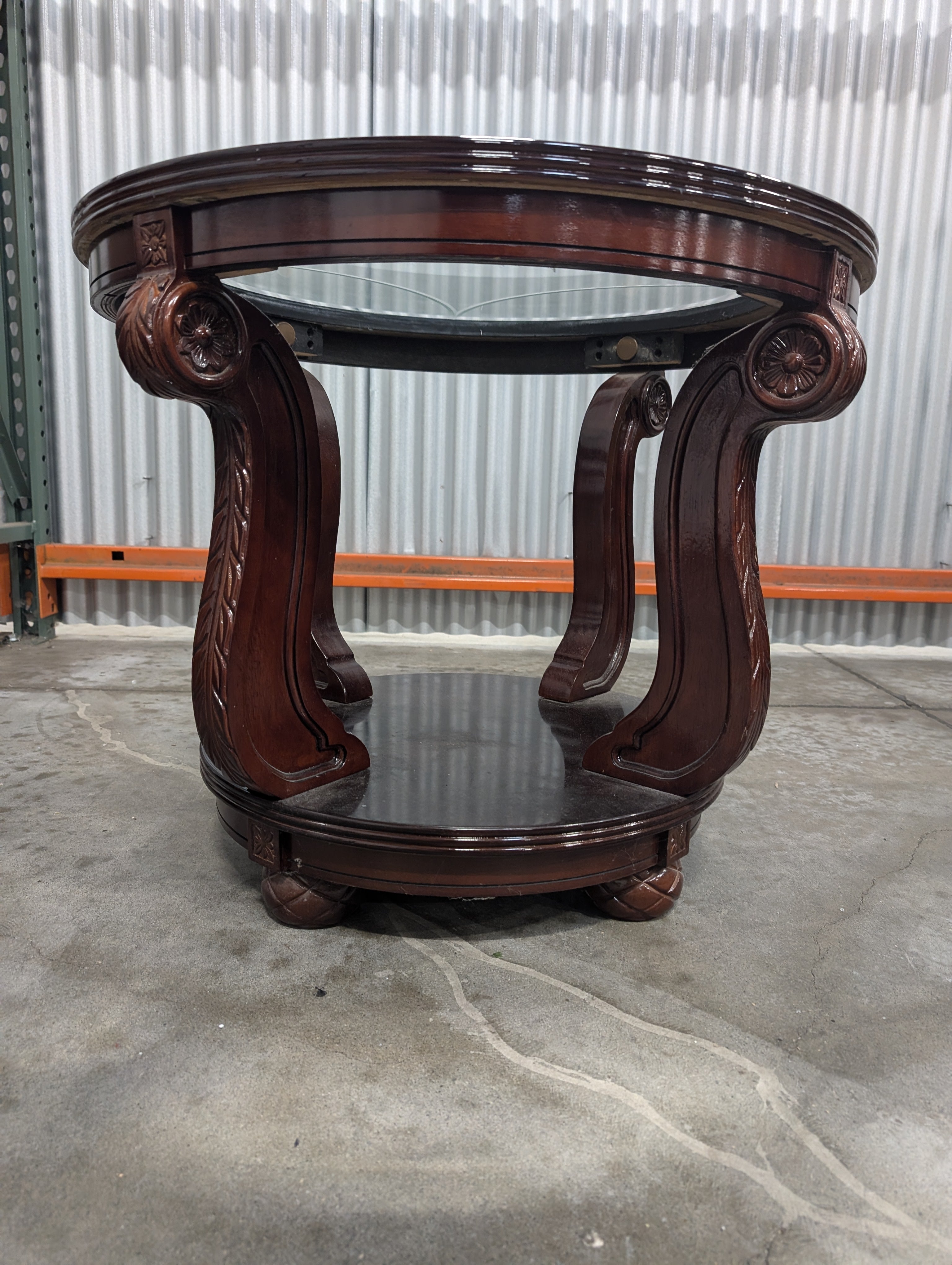 Decorative Round Glass Top Wood End Table