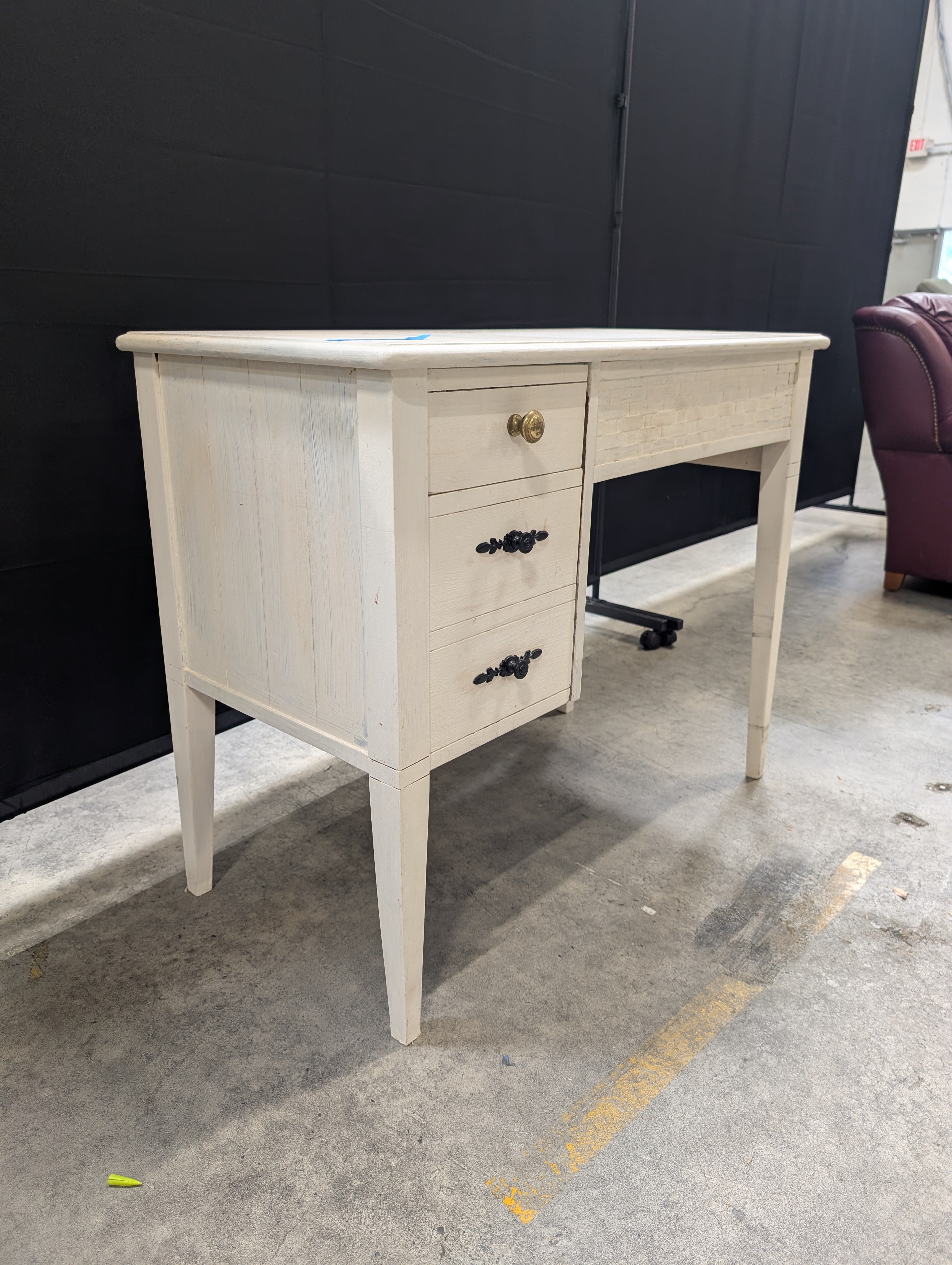 Vintage-Style Cream Desk with Three Storage Drawers