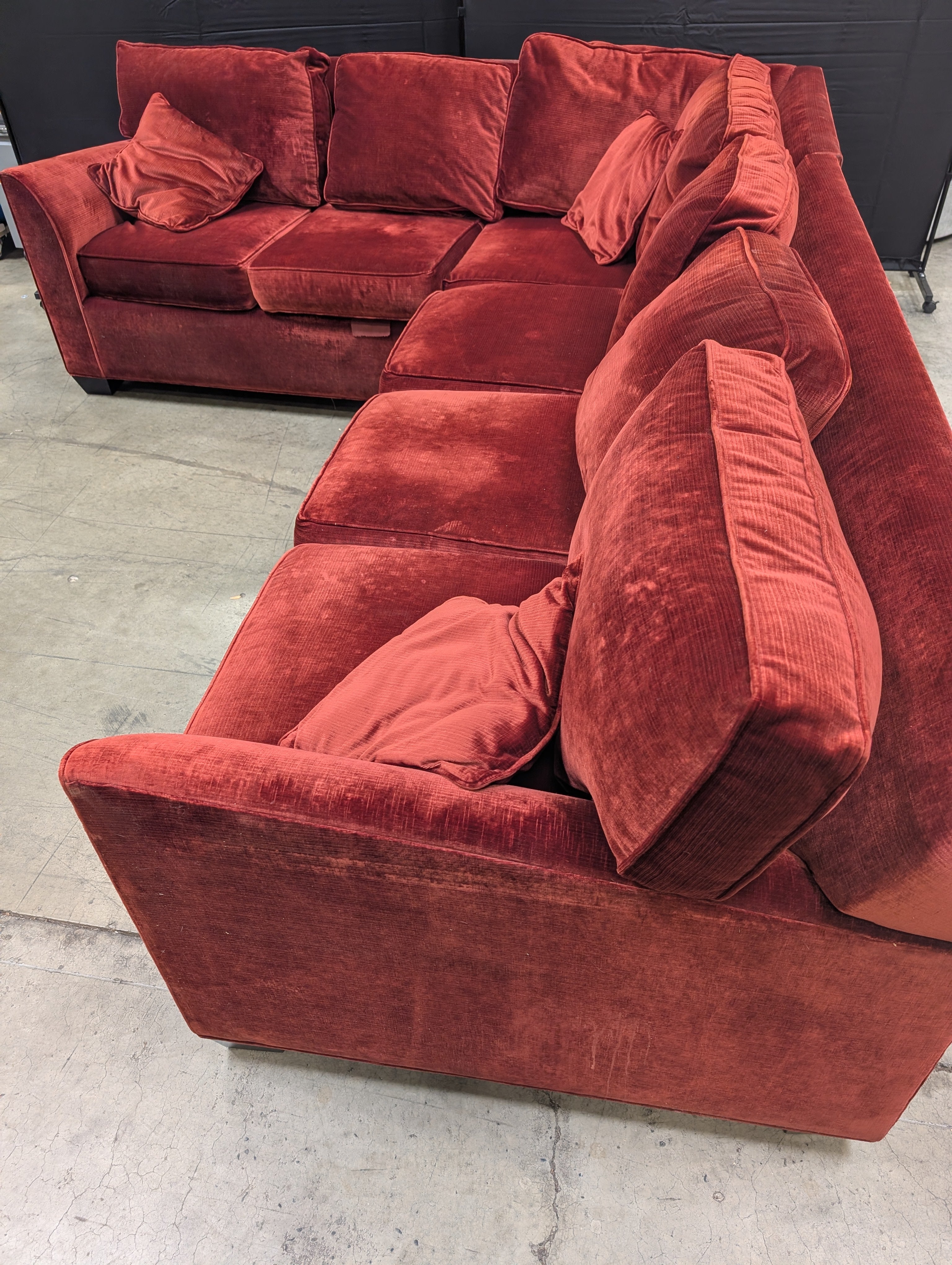 Used Vintage Style Red Velvet Sectional Sofa
