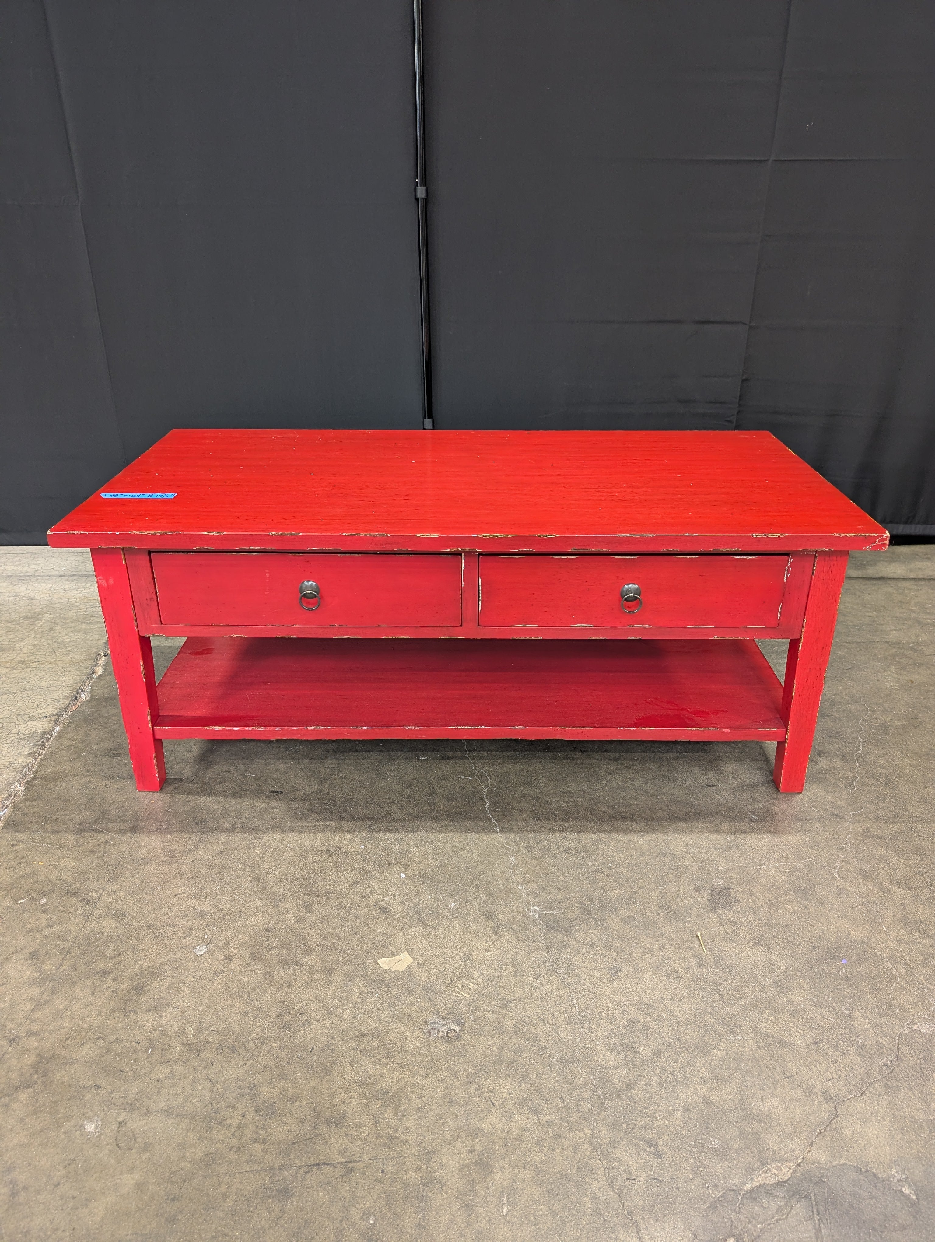 Red Wood Storage Coffee Table with Two Drawers