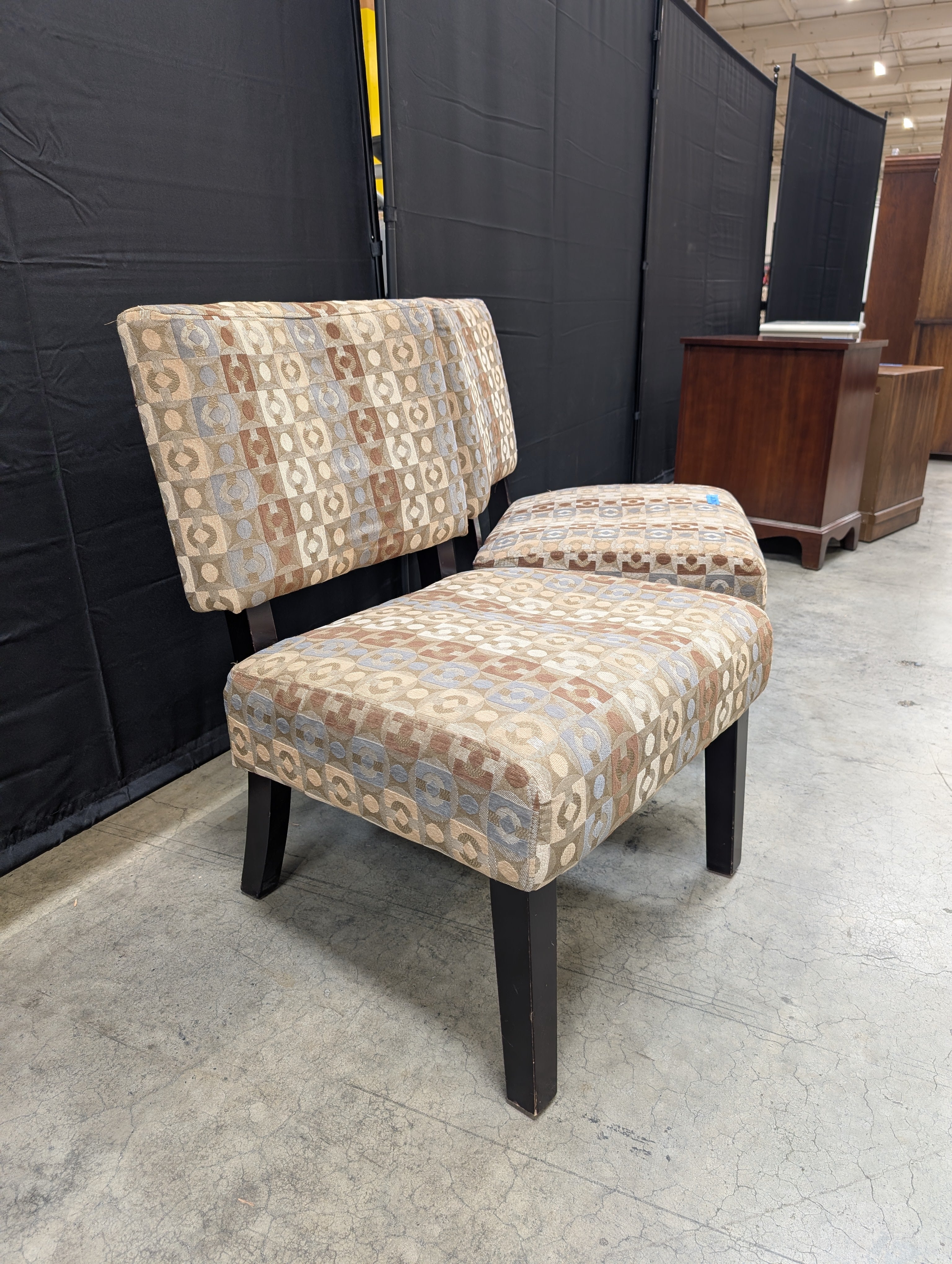 Pair of Brown Geometric Patterned Accent Chair in Fabric