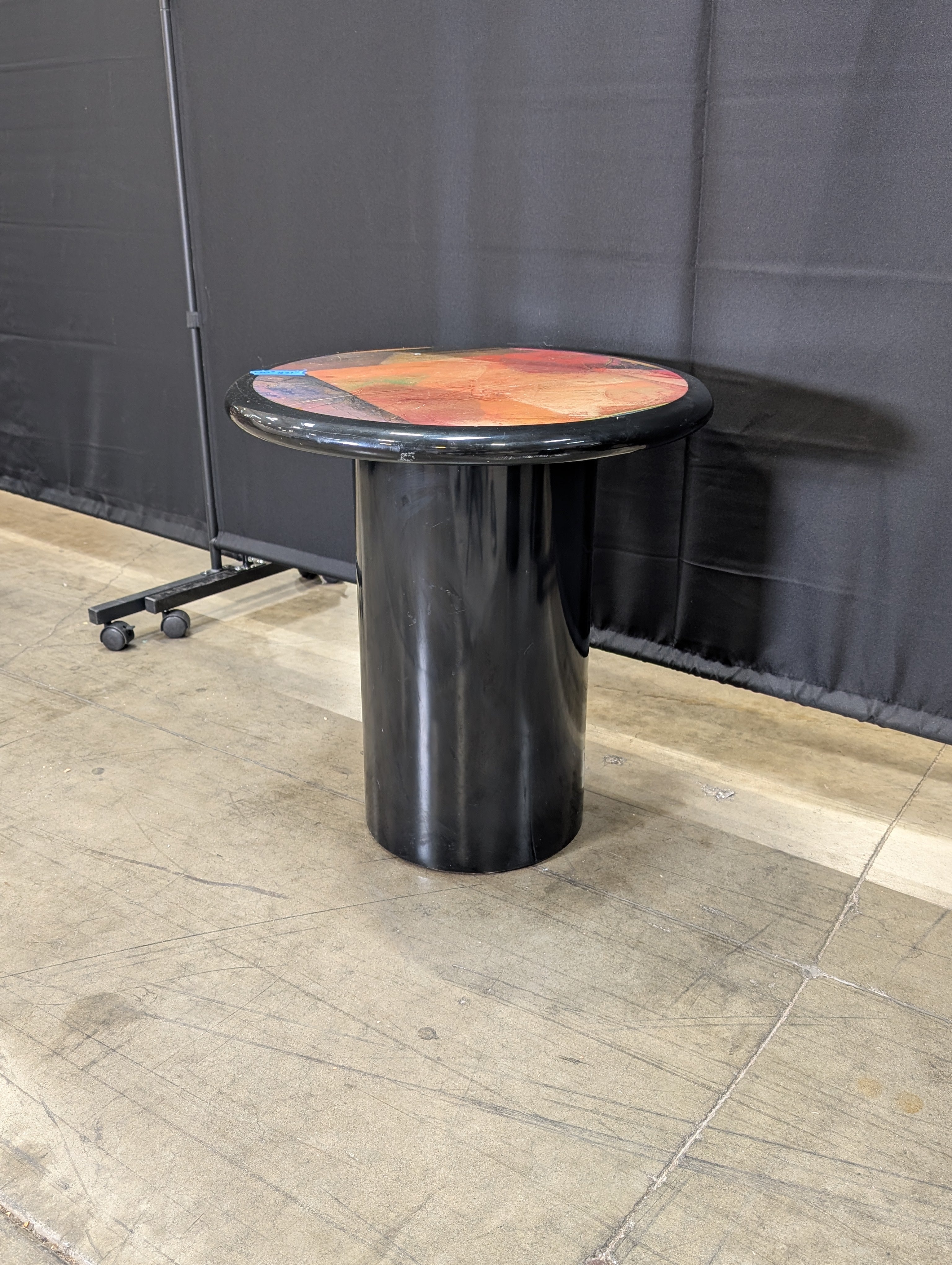 Vibrant Abstract Round Accent Table Black Pedestal Base
